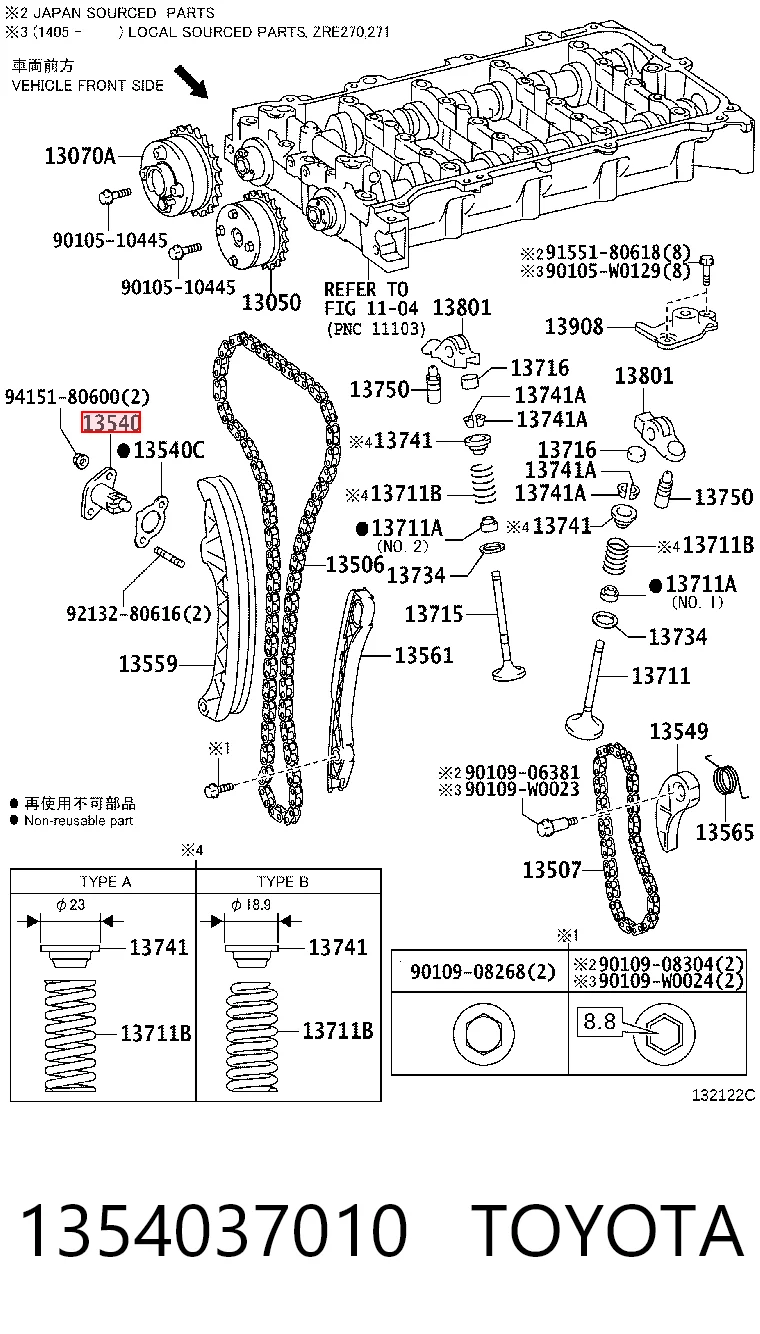 1354037010 Toyota Napinacz łańcucha rozrządu
