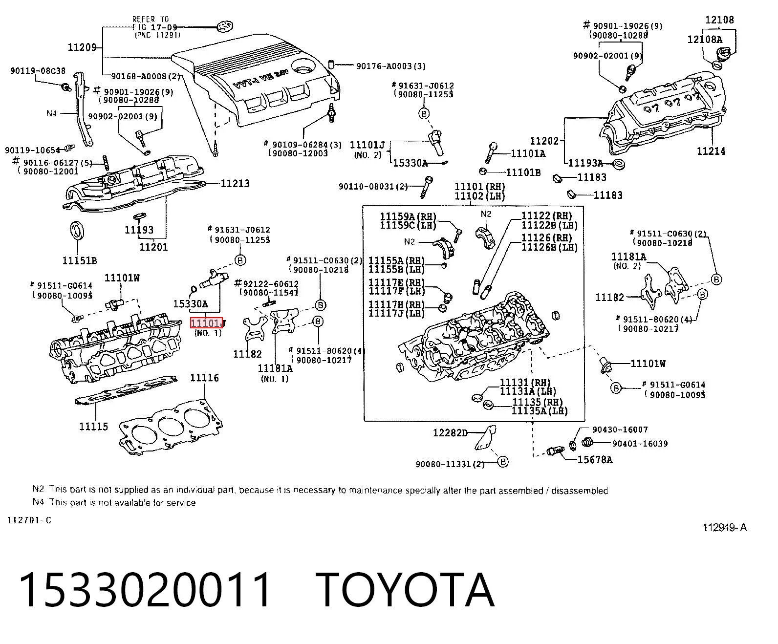 1533020011 Toyota Zawór elektromagnetyczny położenia (faz) wałka rozrządu prawy