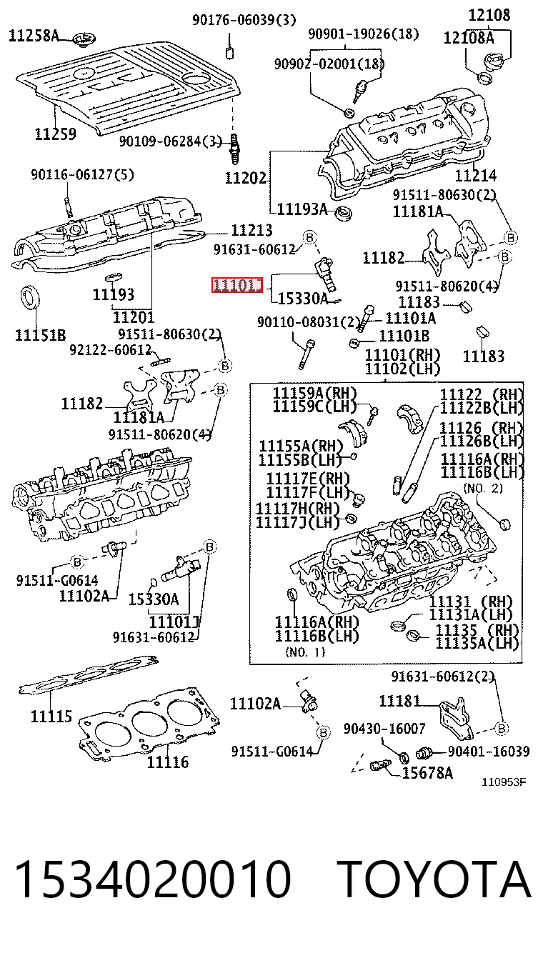 1534020010 Toyota Zawór elektromagnetyczny położenia (faz) wałka rozrządu lewy