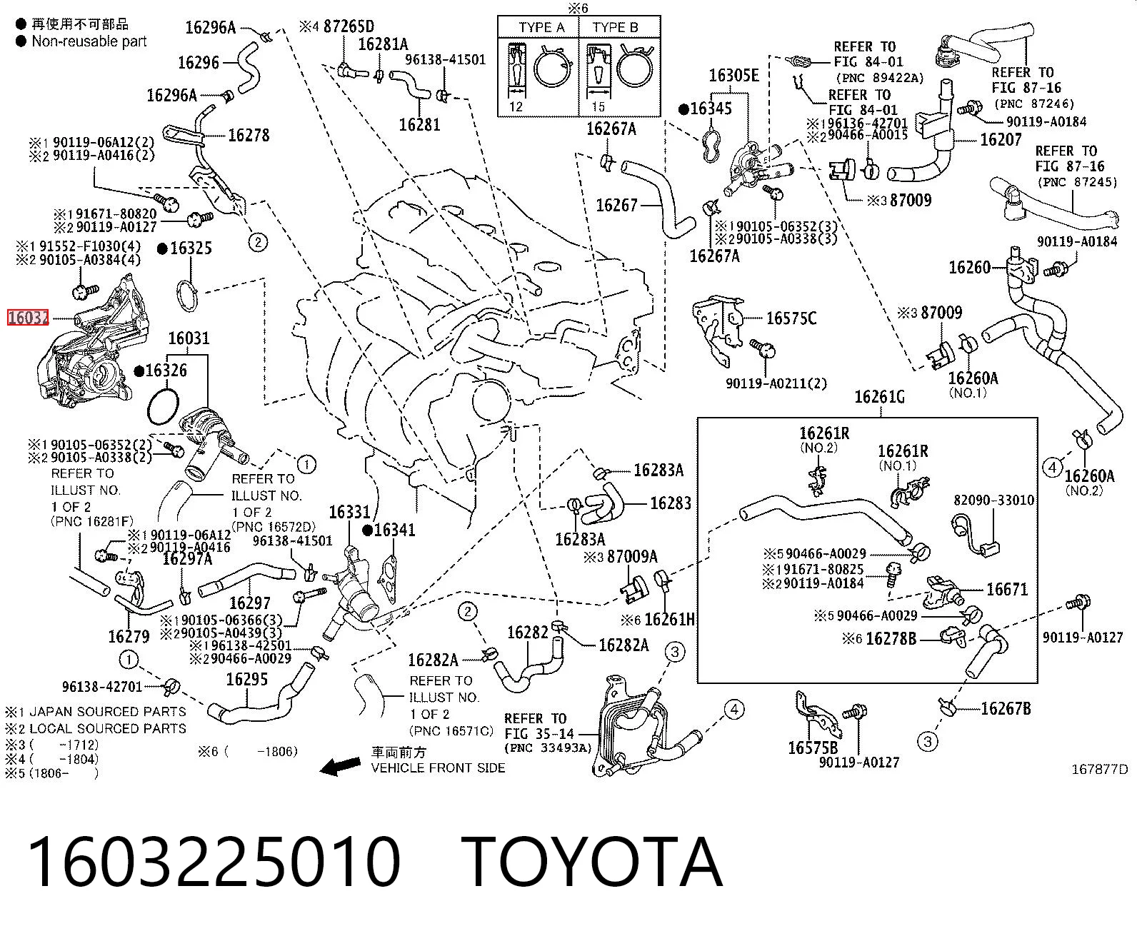 1603225010 Toyota Pompa chłodzenia wodą, w komplecie z obudową
