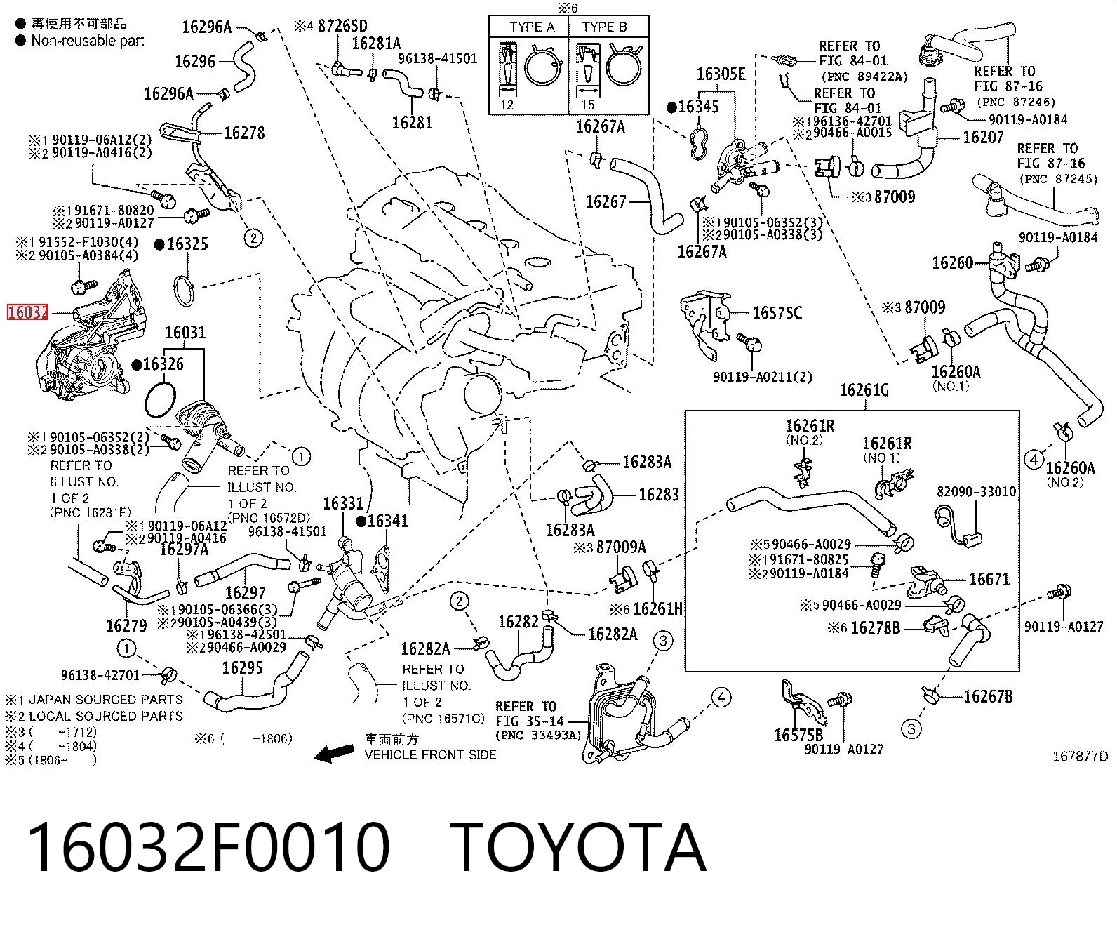 16032F0010 Toyota Pompa chłodzenia wodą, w komplecie z obudową