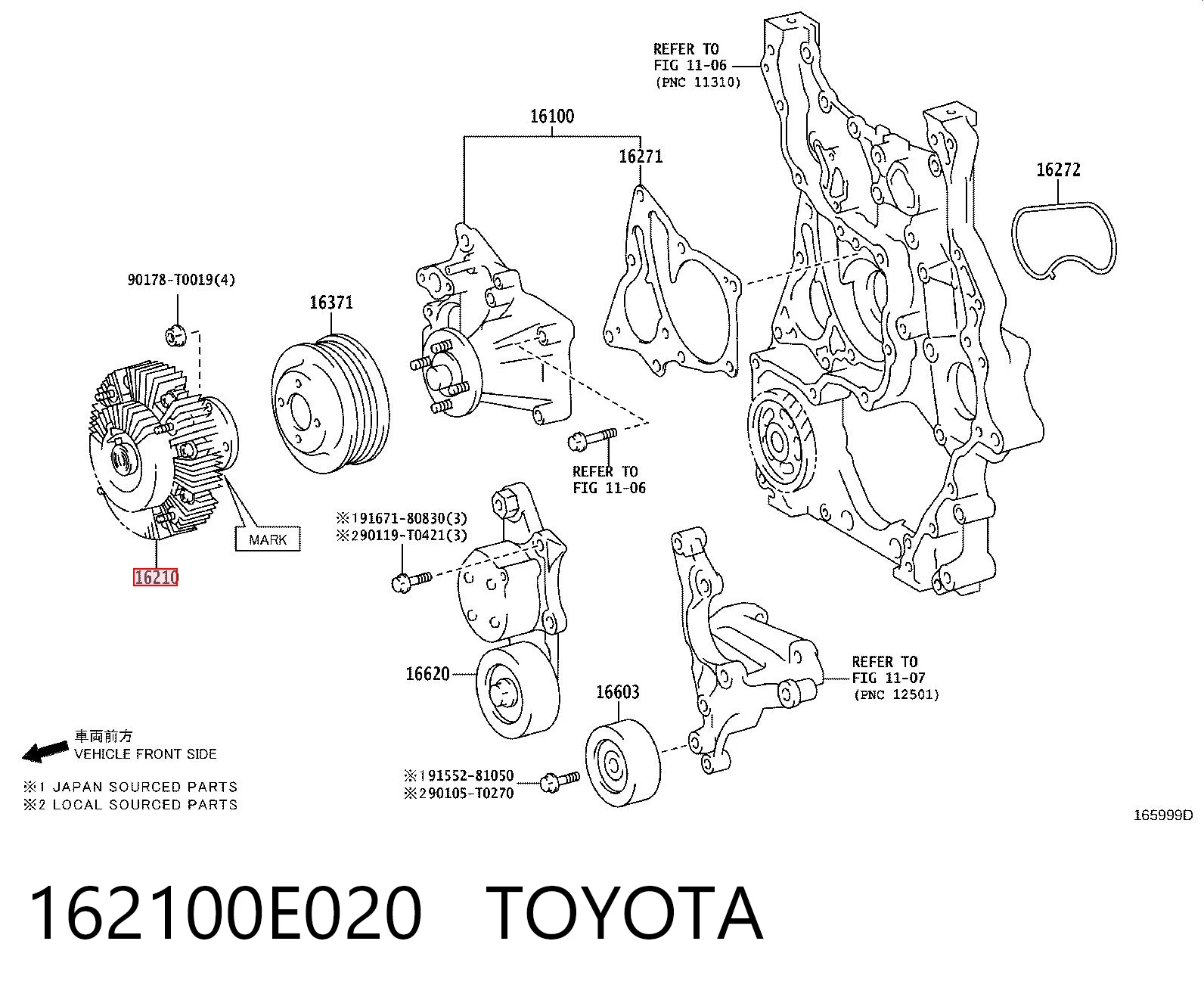 162100E020 Toyota Sprzęgło wiskotyczne wentylatora chłodzenia