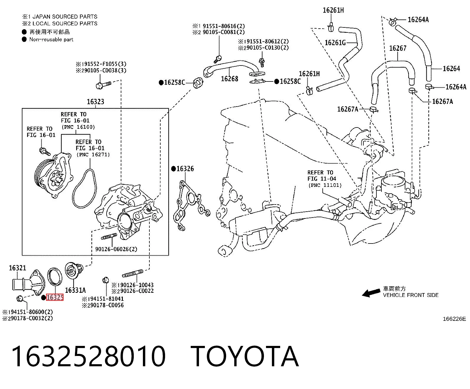1632528010 Toyota Uszczelka termostatu
