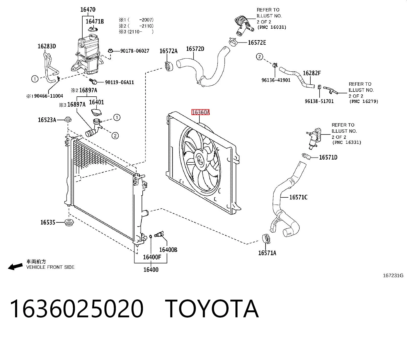 1636025020 Toyota Dyfuzor chłodnicy, w komplecie z silnikiem i wirnikiem