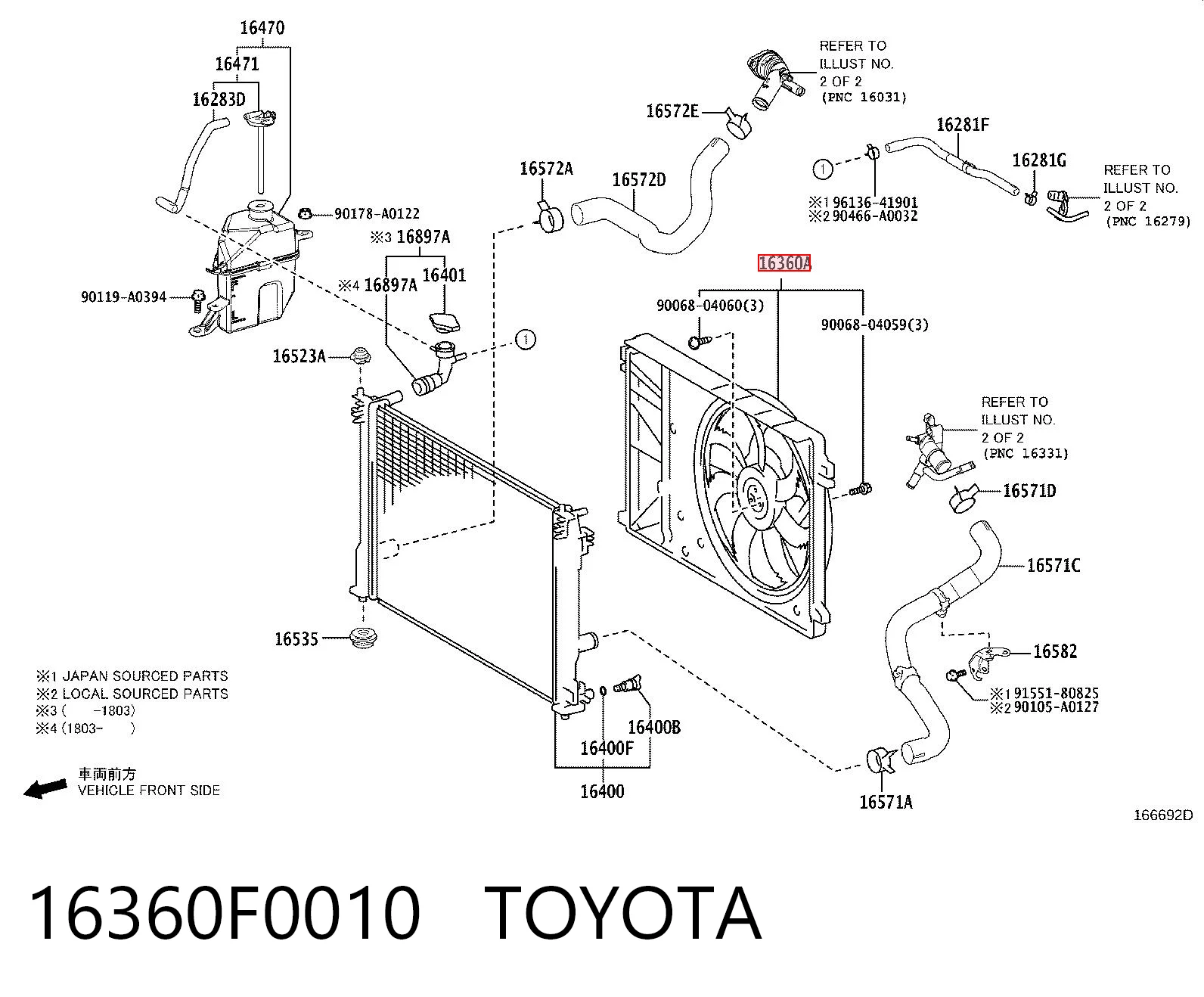 16360F0010 Toyota Dyfuzor chłodnicy, w komplecie z silnikiem i wirnikiem