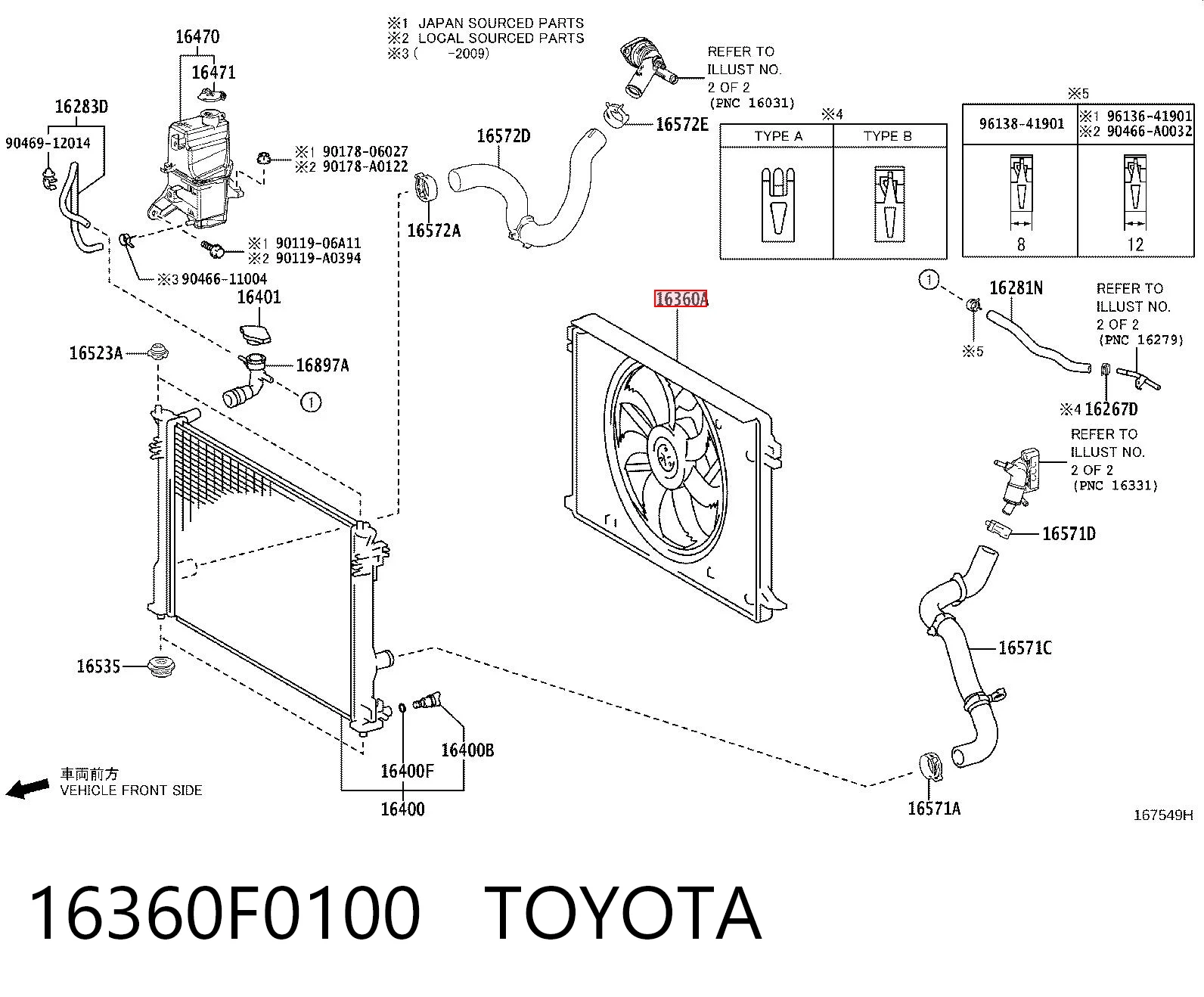 16360F0100 Toyota Dyfuzor chłodnicy, w komplecie z silnikiem i wirnikiem