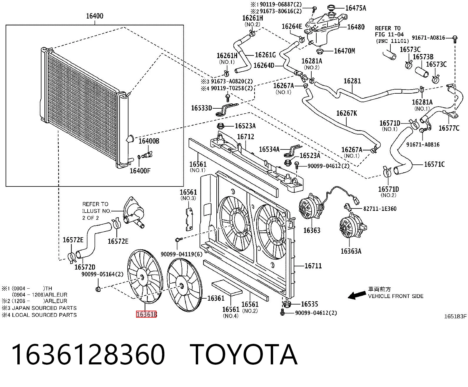 1636128360 Toyota Wentylator (wirnik) chłodnicy prawy