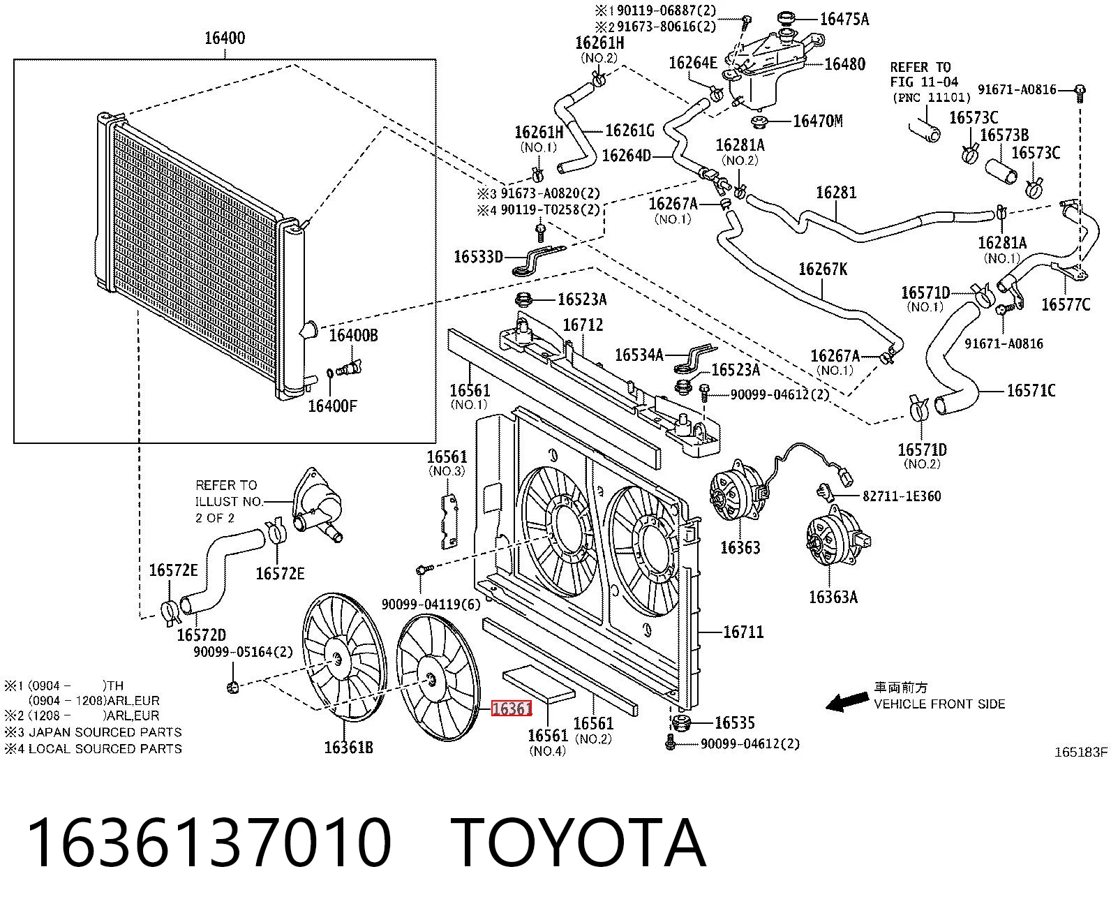 1636137010 Toyota Wentylator (wirnik) chłodnicy lewy