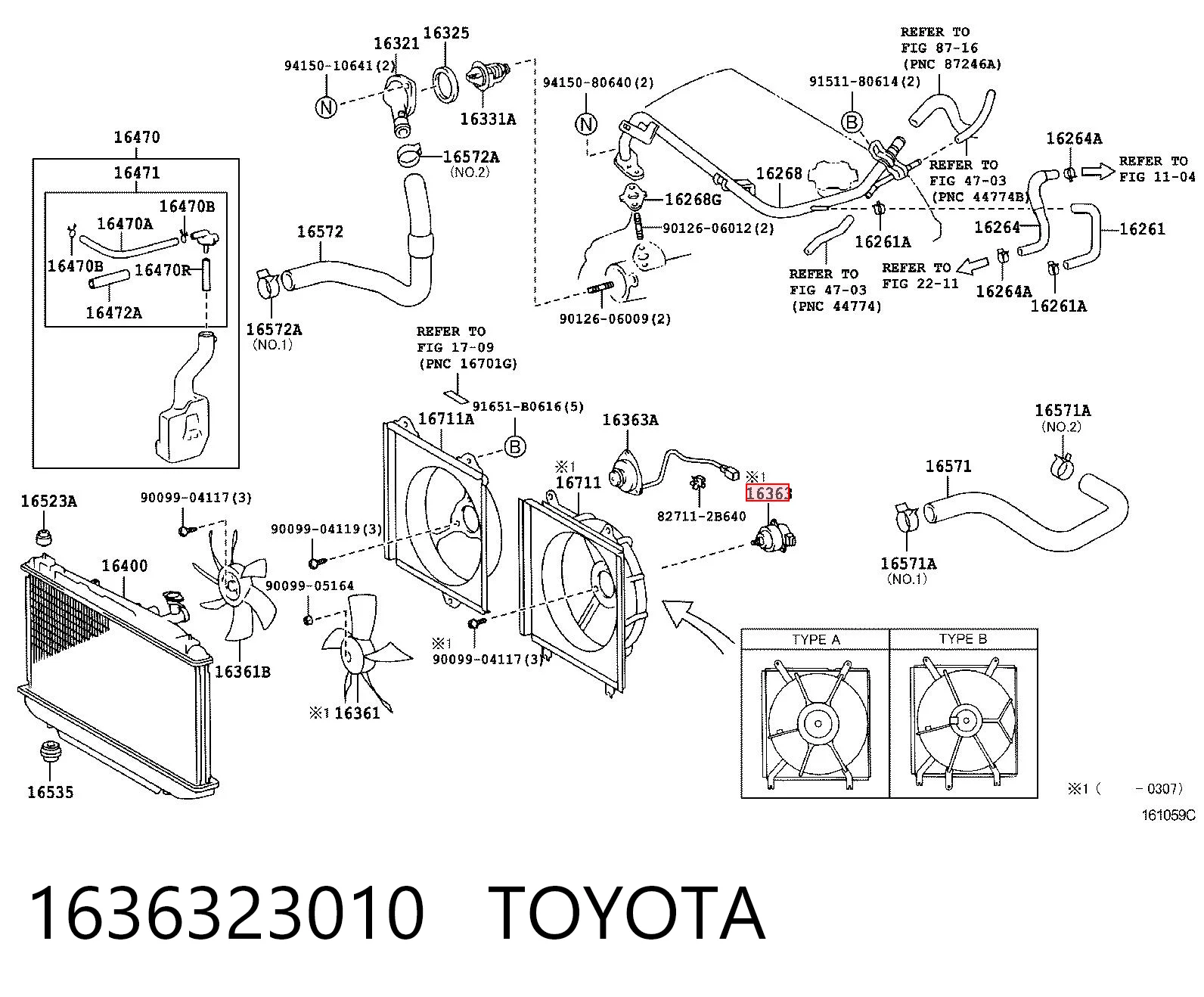 1636323010 Toyota Silniczek wentylatora układu chłodzenia lewy