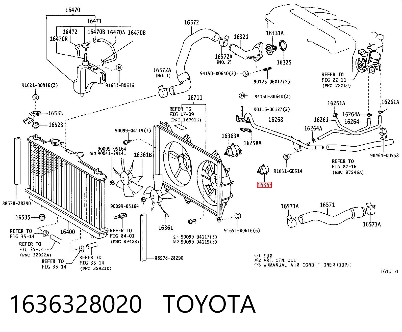 1636328020 Toyota Silniczek wentylatora układu chłodzenia lewy
