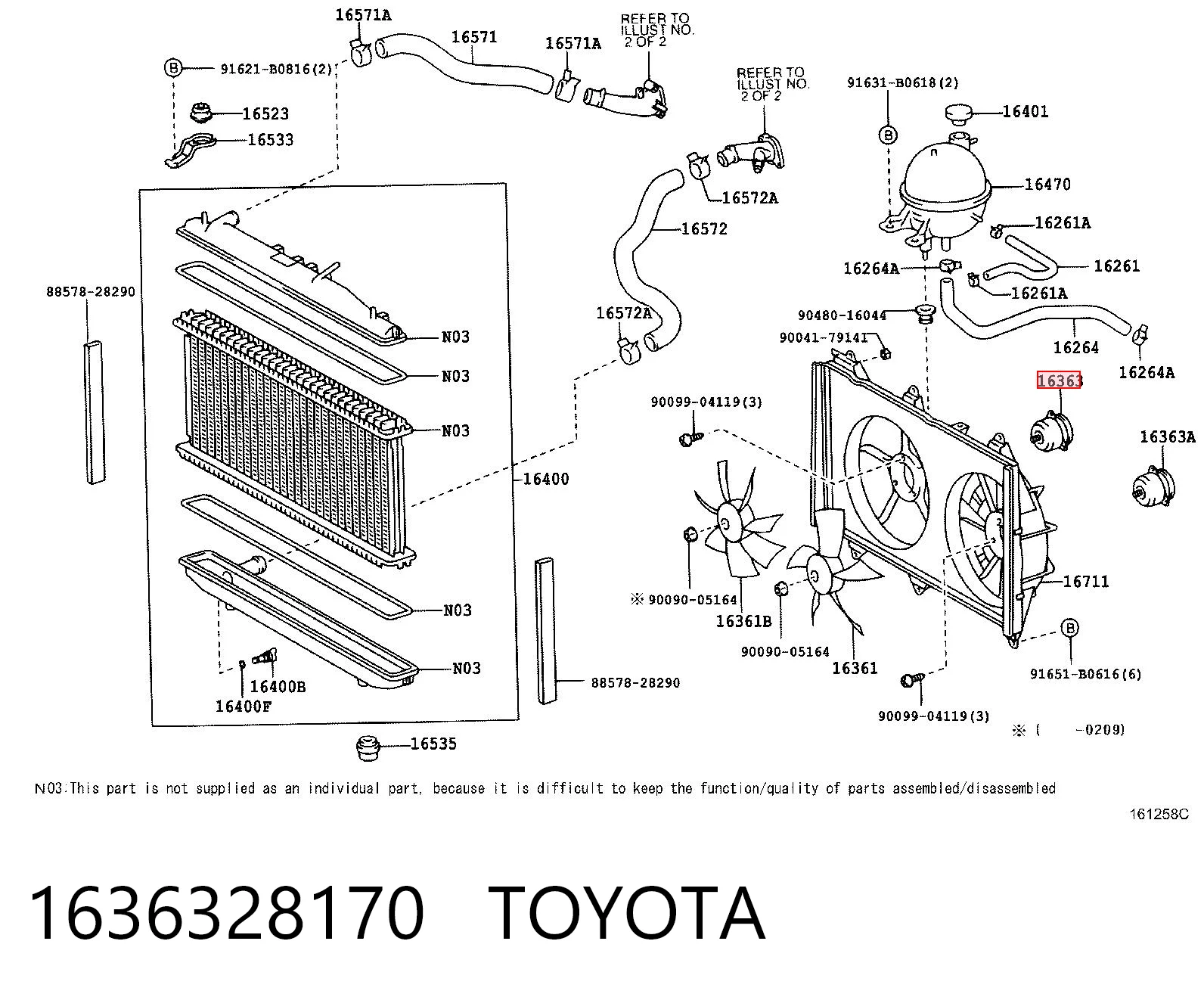1636328170 Toyota Silniczek wentylatora układu chłodzenia prawy
