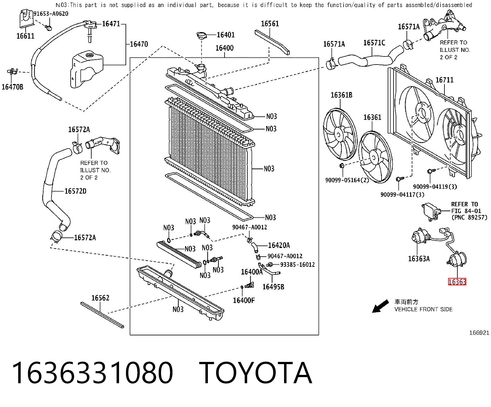 1636331080 Toyota Silniczek wentylatora układu chłodzenia lewy