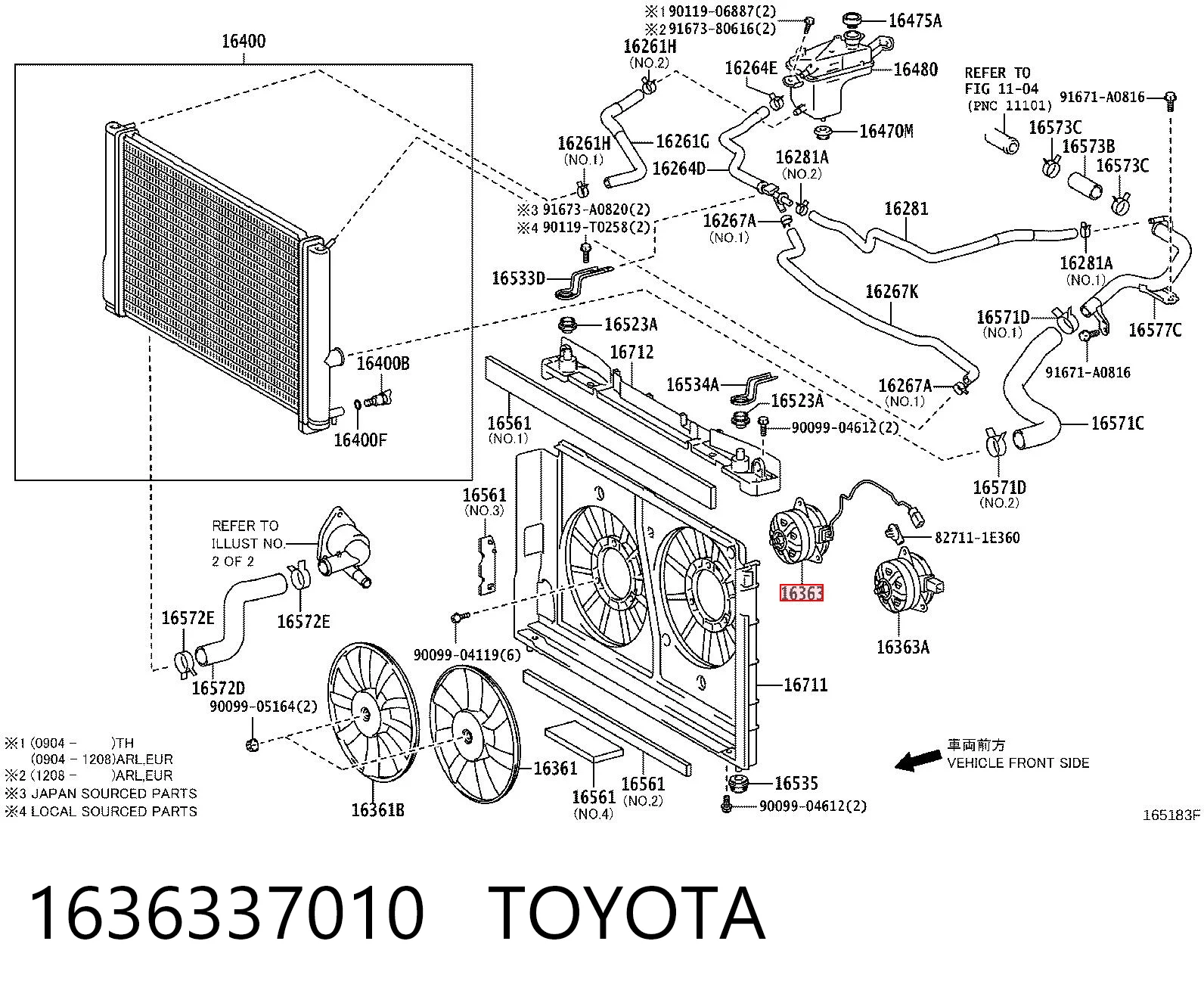 1636337010 Toyota Silniczek wentylatora układu chłodzenia prawy