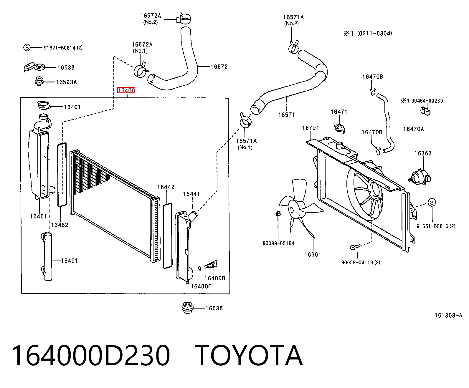 164000D230 Toyota Chłodnica silnika