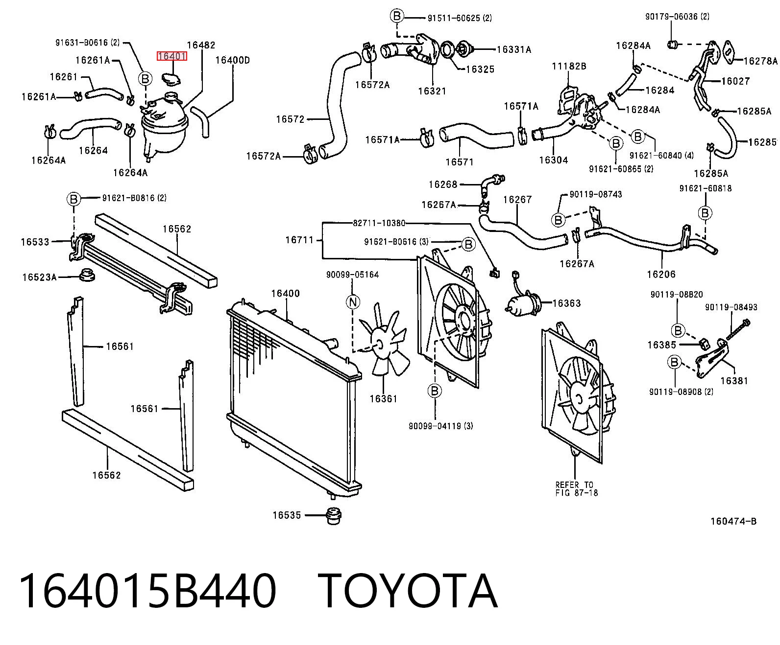 164015B440 Toyota Pokrywa (korek) chłodnicy