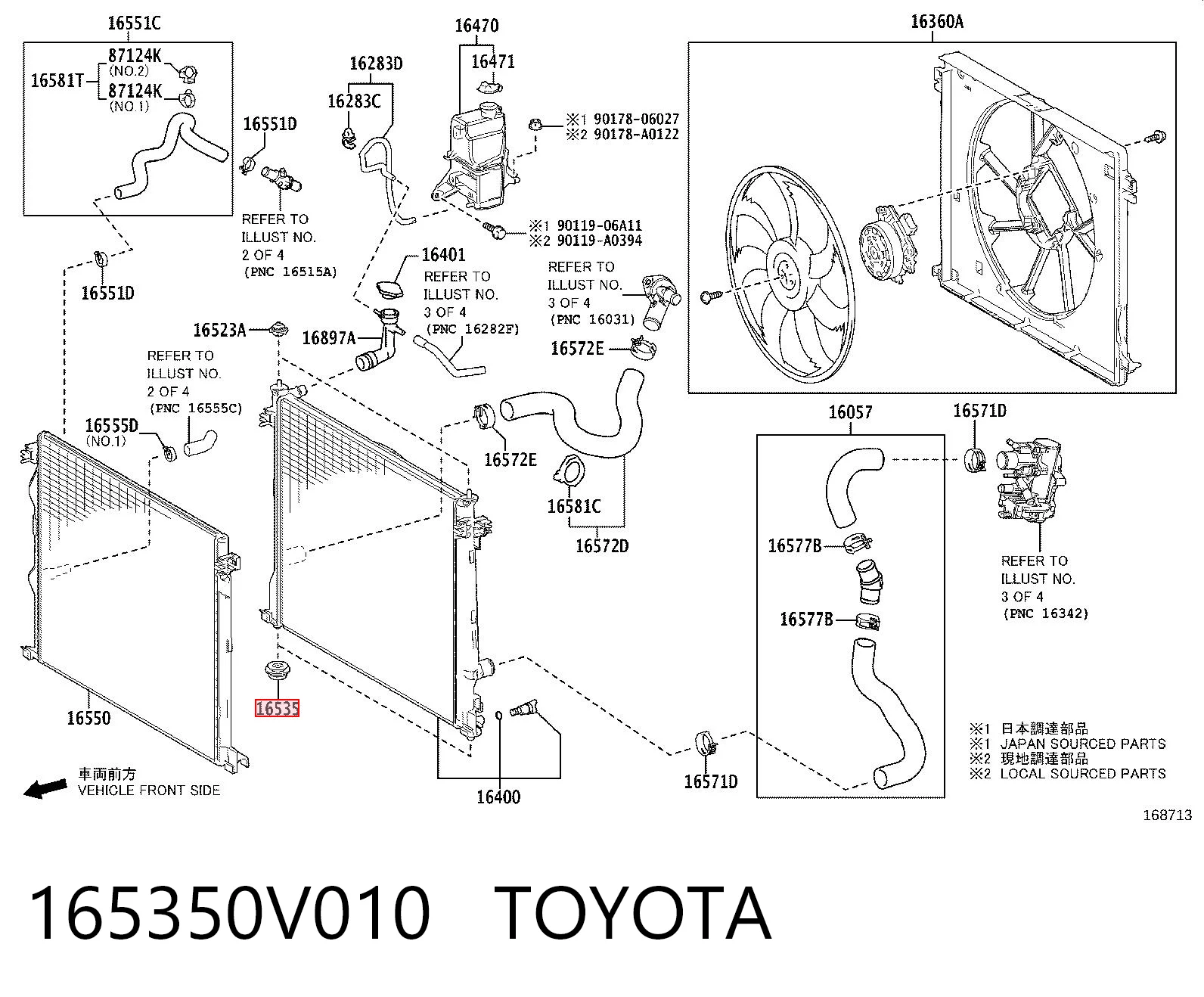 165350V010 Toyota Poduszka dolna chłodnicy