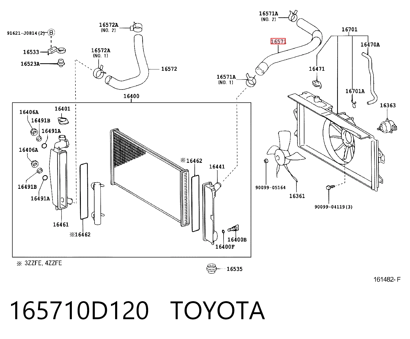 Do koszyka Przewód (króciec) chłodnicy górny Toyota Corolla VERSO R10