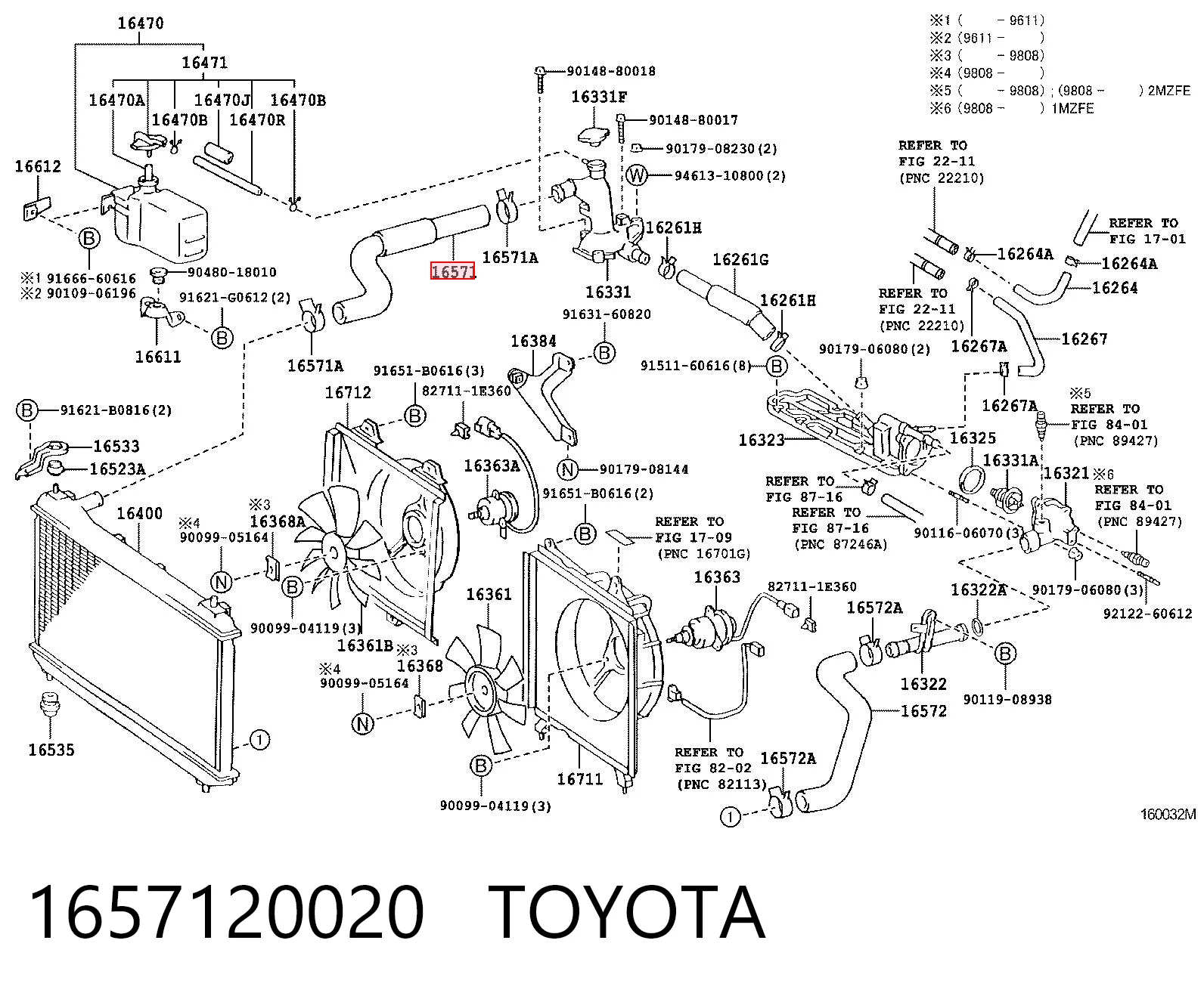 1657120020 Toyota Przewód (króciec) chłodnicy górny