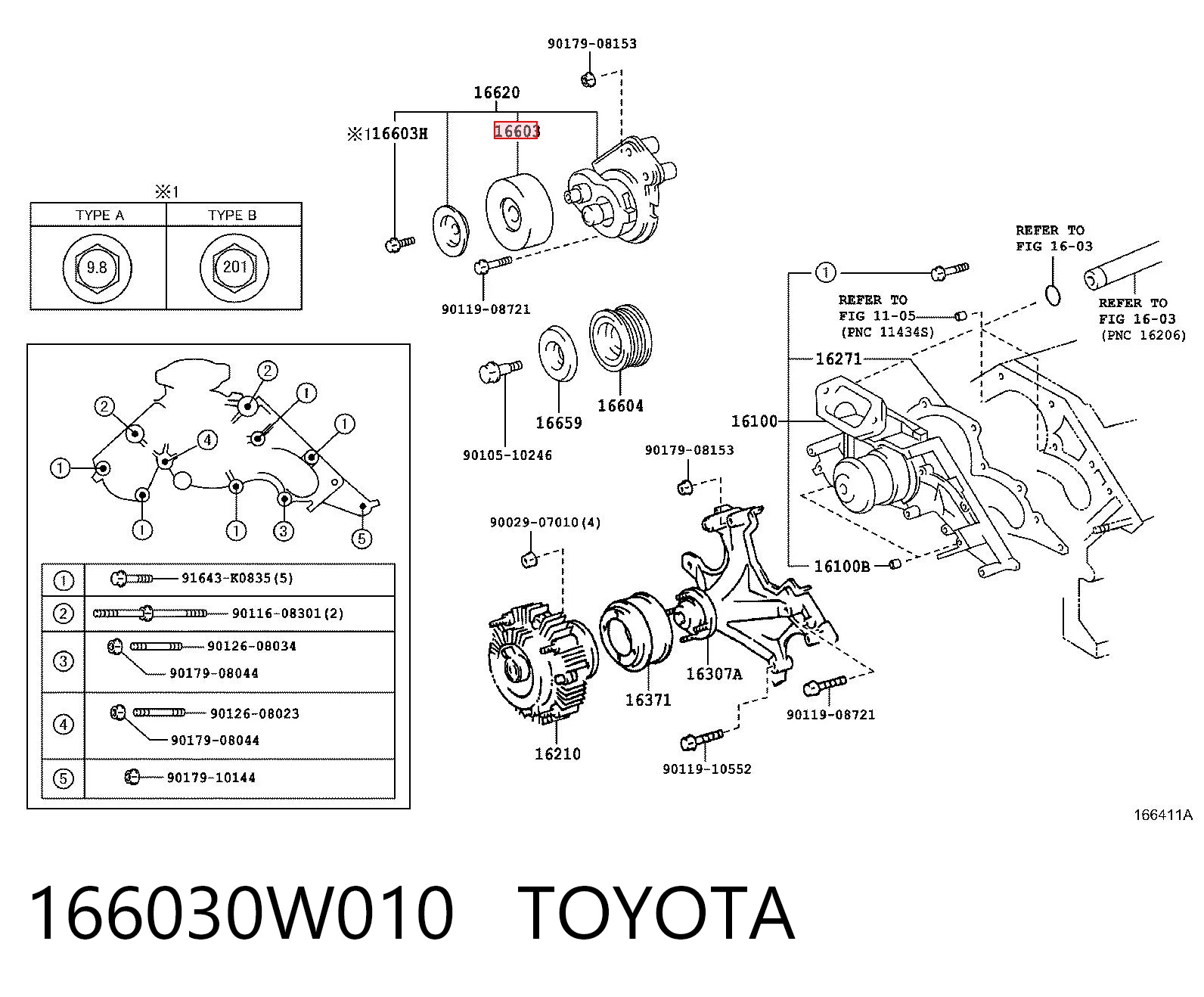 166030W010 Toyota Rolka napinacza paska napędowego