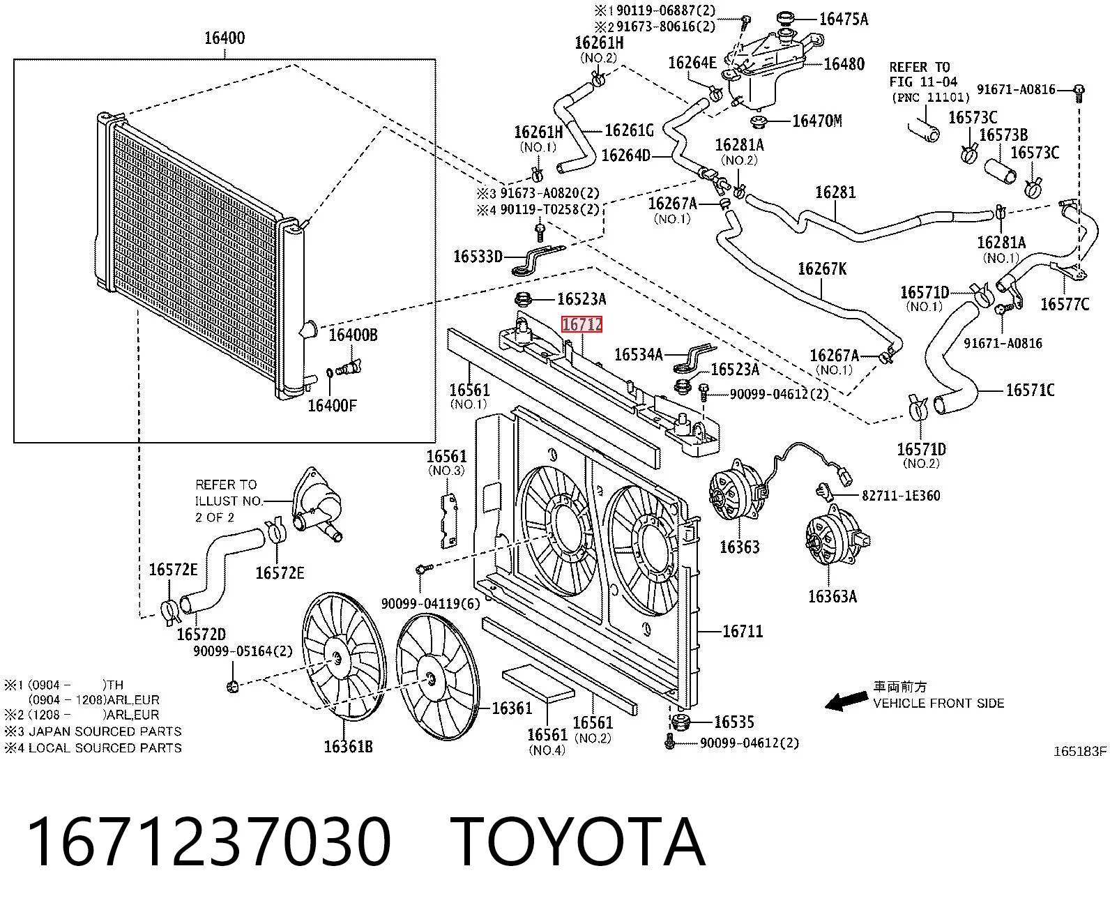 1671237030 Toyota Kierownica powietrza/deflektor chłodnicy górna