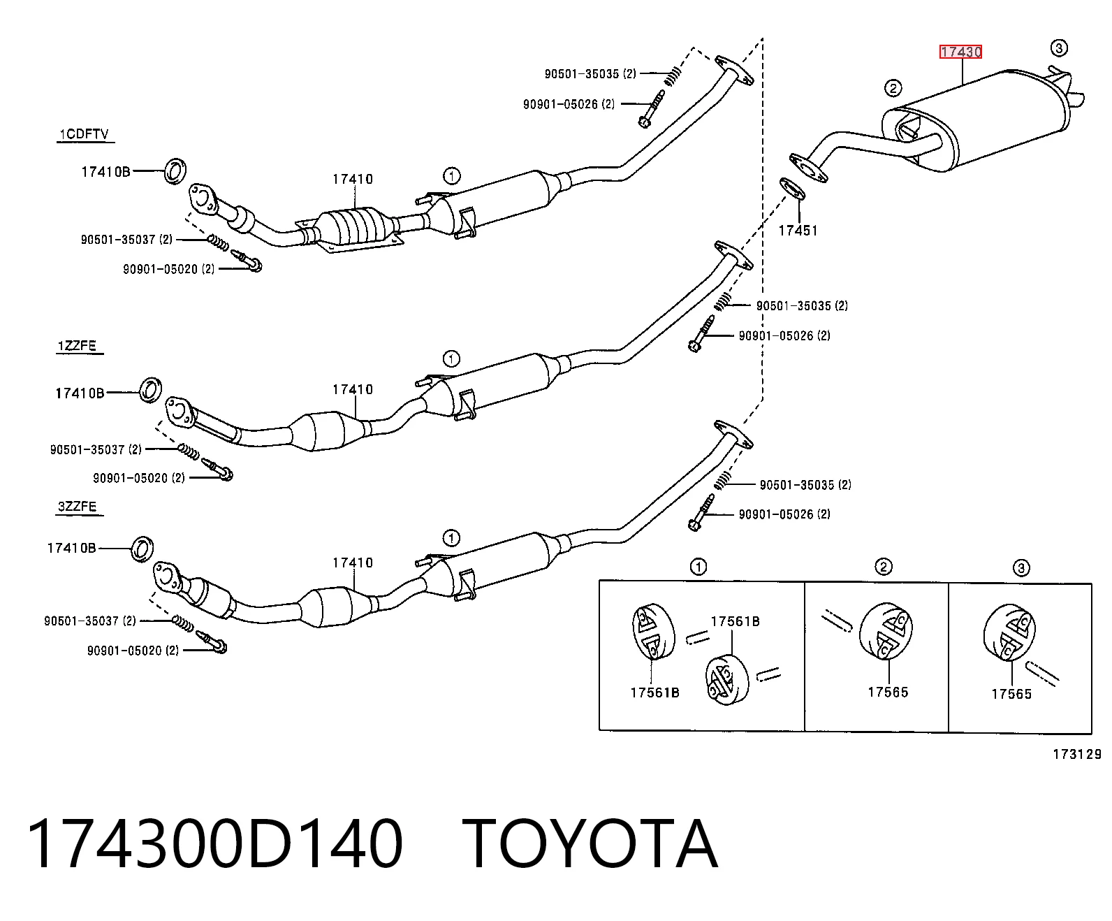 174300D140 Toyota Tłumik, tylna część