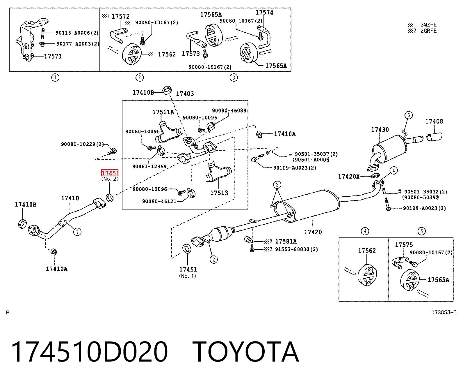 174510D020 Toyota Pierścień kolektora wydechowego