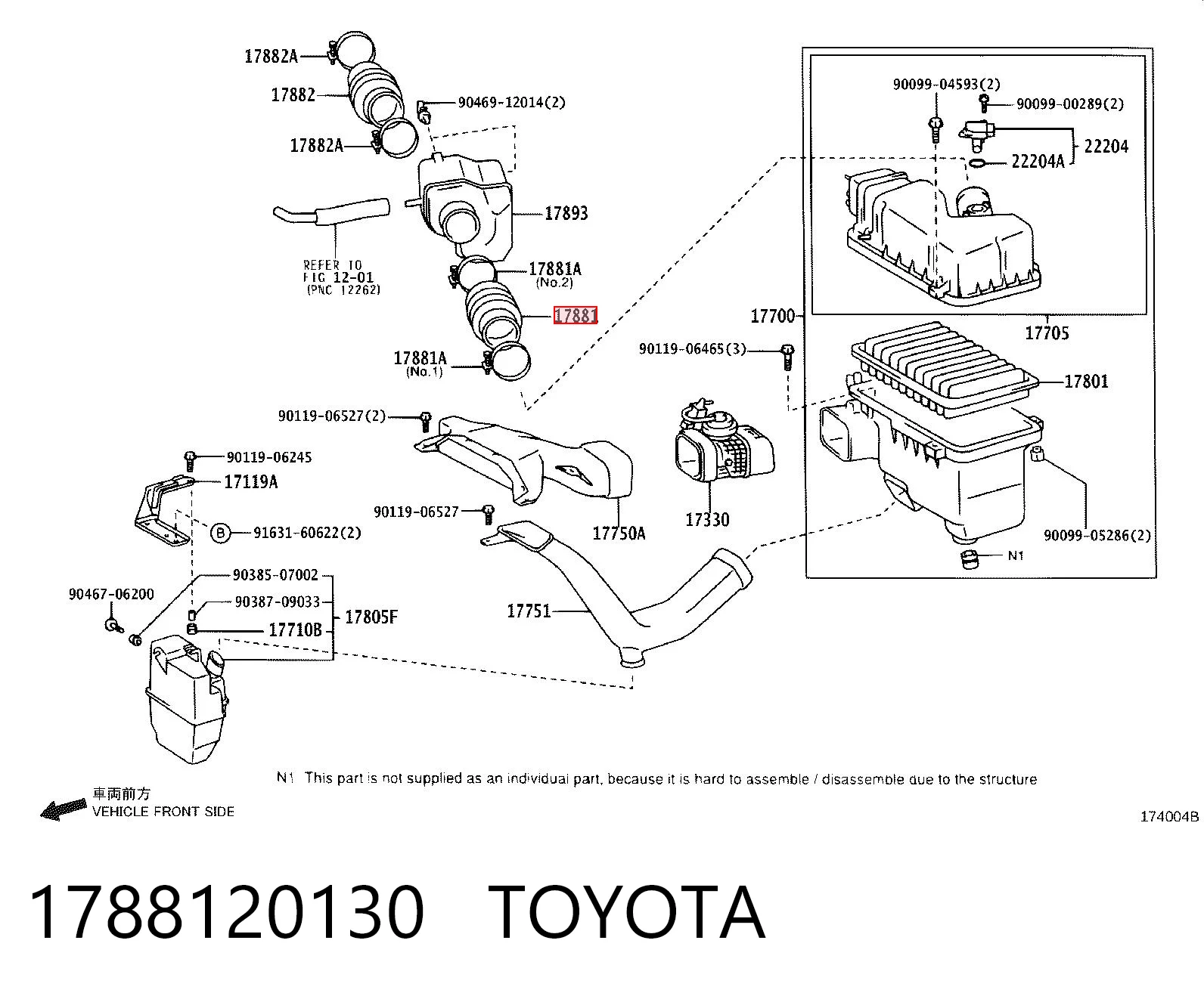 1788120130 Toyota Króciec powietrza, wlot filtra powietrznego