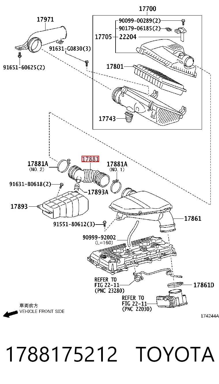 1788175212 Toyota Króciec powietrza, wylot filtra powietrznego