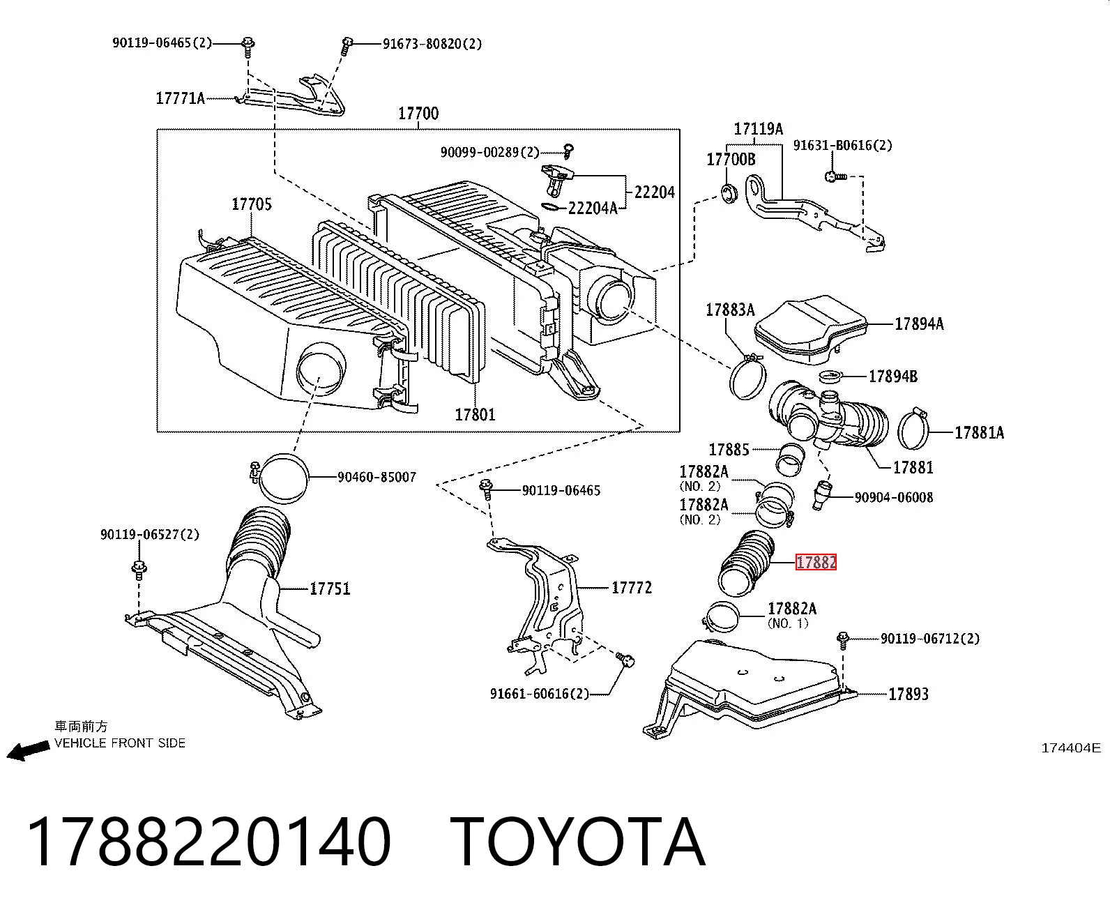1788220140 Toyota Króciec powietrza, wlot filtra powietrznego