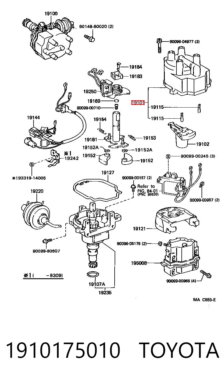 Do koszyka Kopułka rozdzielacza zapłonu  Toyota Hiace IV H1, H2