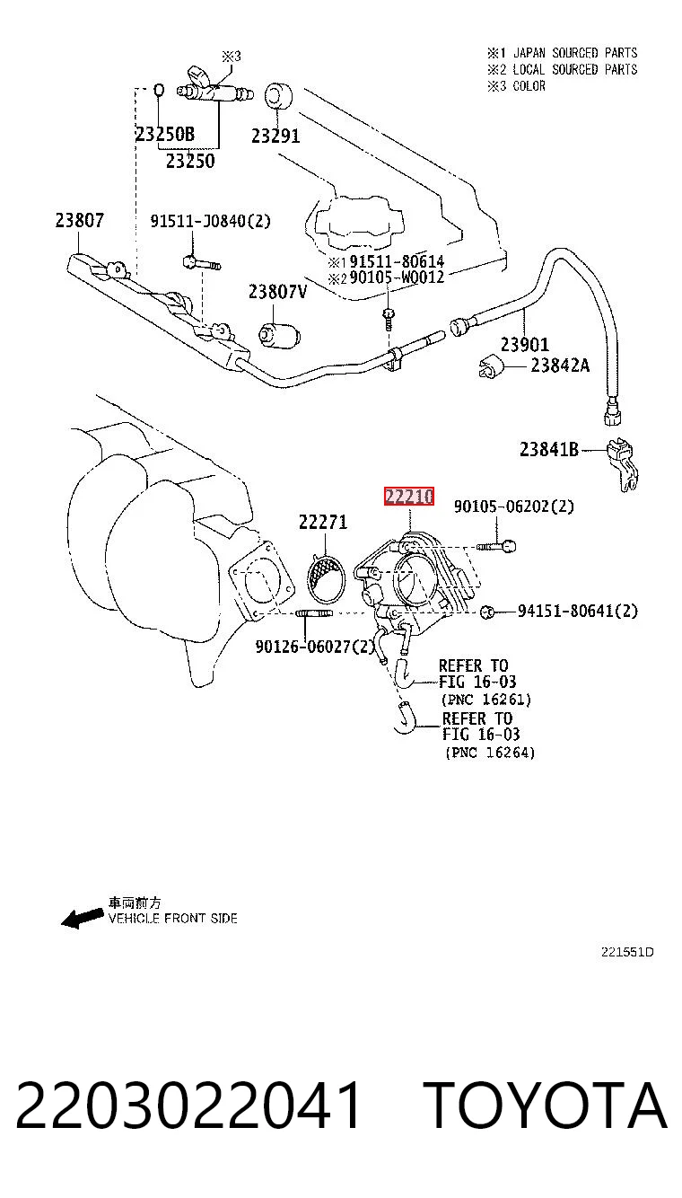 2203022041 Toyota Przepustnica, komplet