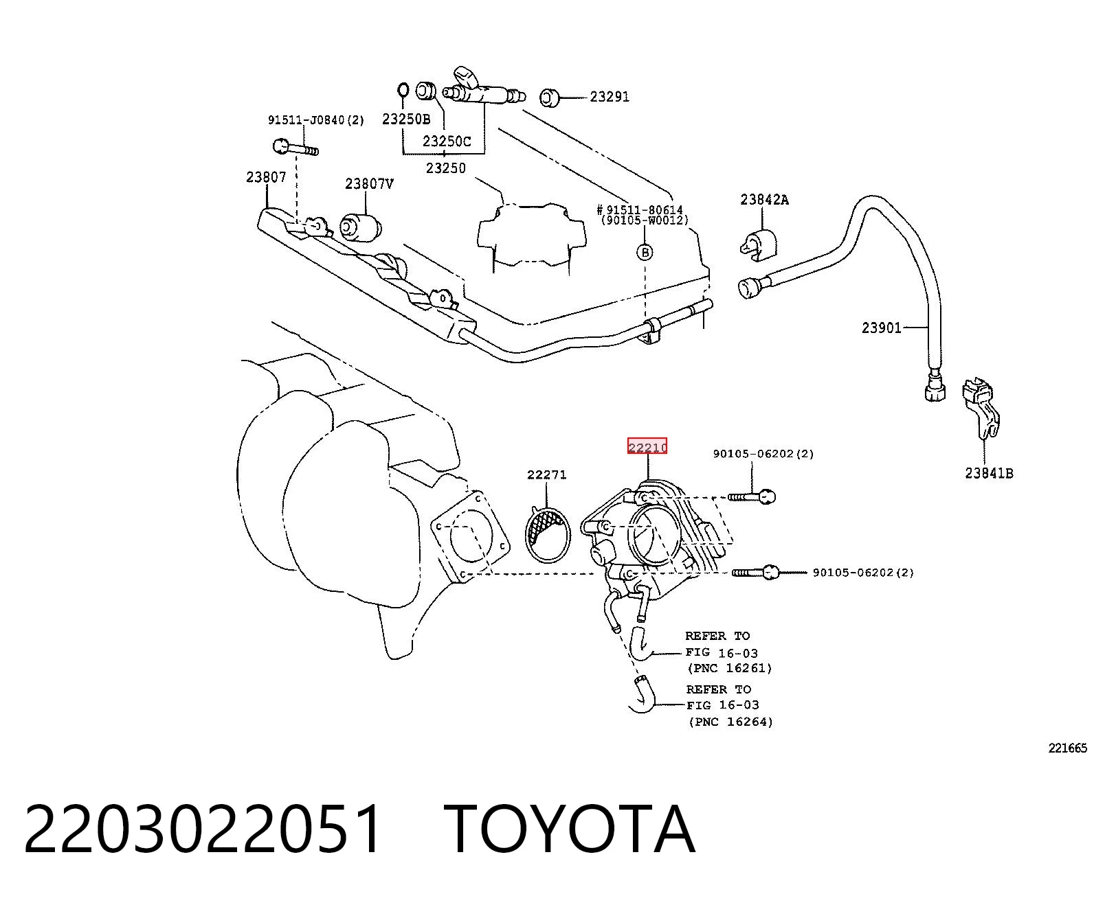 2203022051 Toyota Przepustnica, komplet