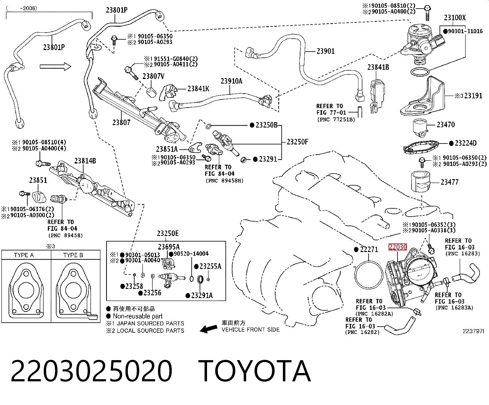 2203025020 Toyota Przepustnica, komplet