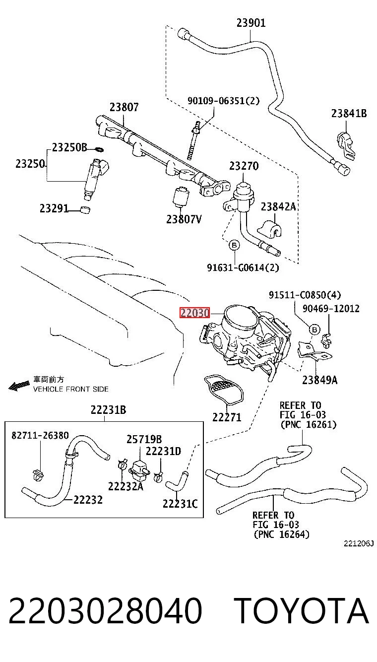 2203028040 Toyota Przepustnica, komplet