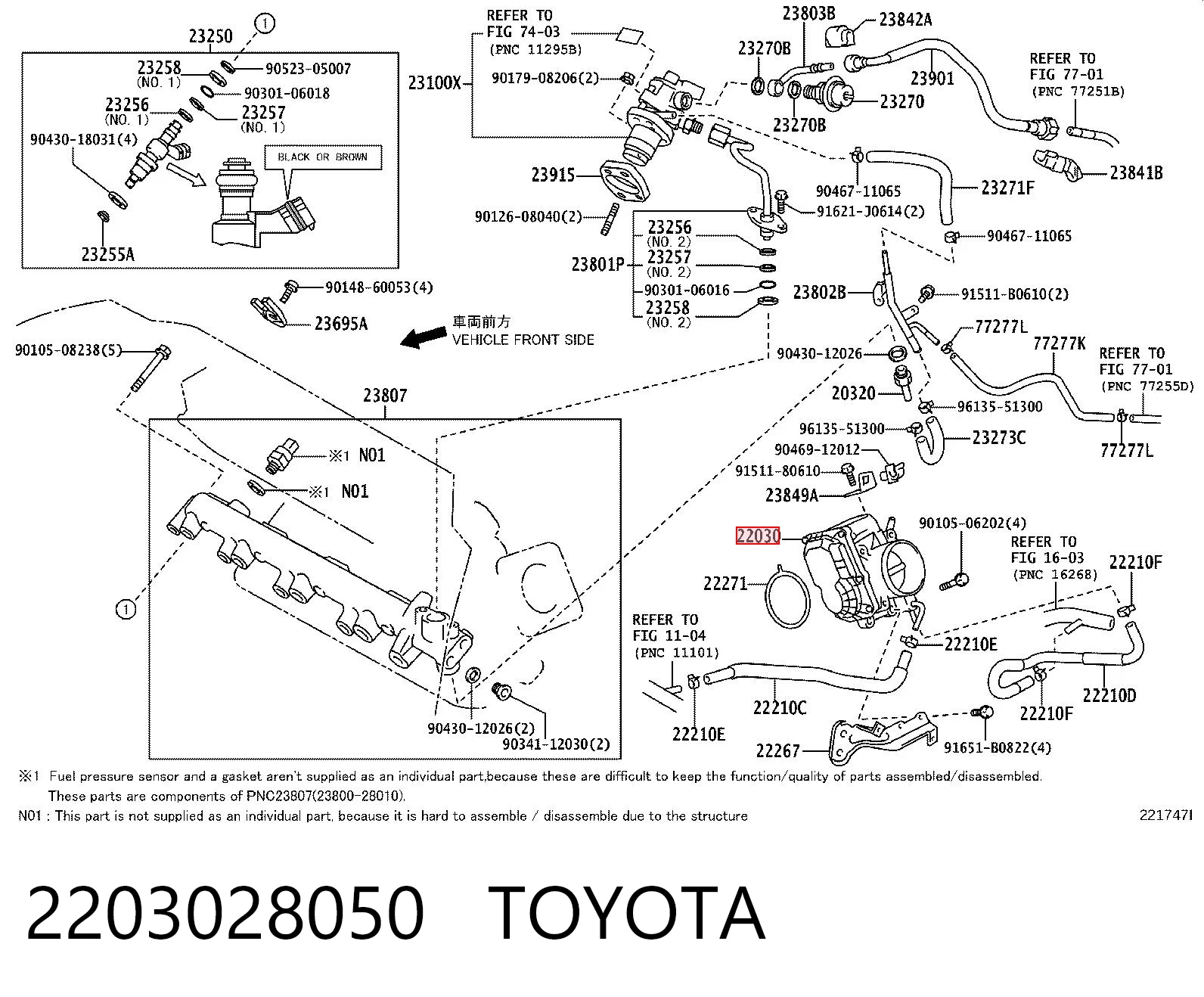2203028050 Toyota Przepustnica, komplet