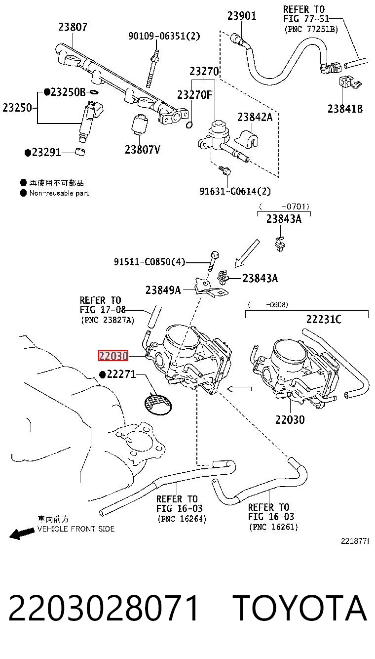 2203028071 Toyota Przepustnica, komplet