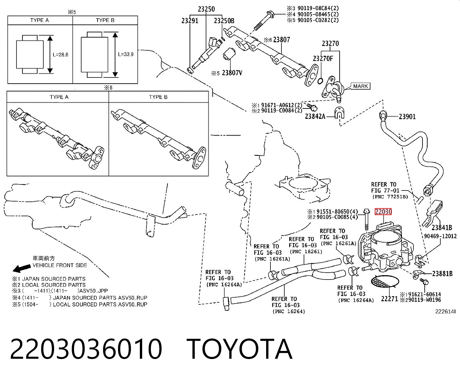 2203036010 Toyota Przepustnica, komplet