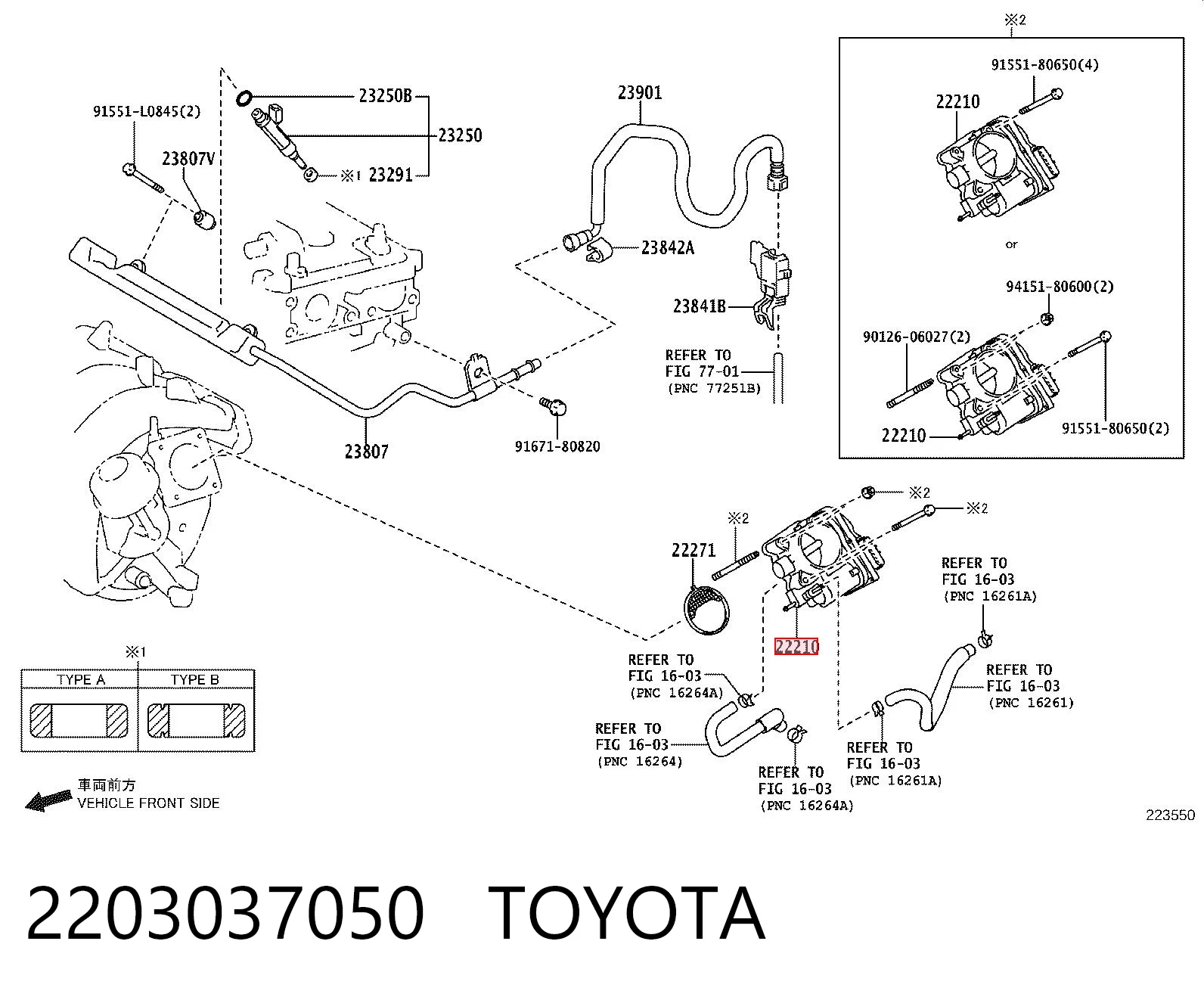 2203037050 Toyota Przepustnica, komplet
