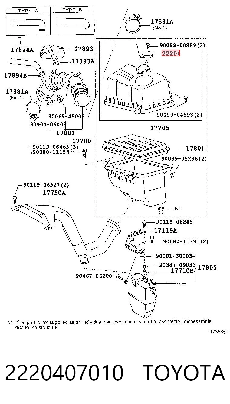 2220407010 Toyota Czujnik przepływu powietrza, przepływomierz powietrza M.A.F.