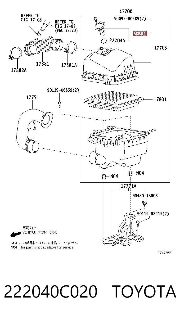 222040C020 Toyota Czujnik przepływu powietrza, przepływomierz powietrza M.A.F.