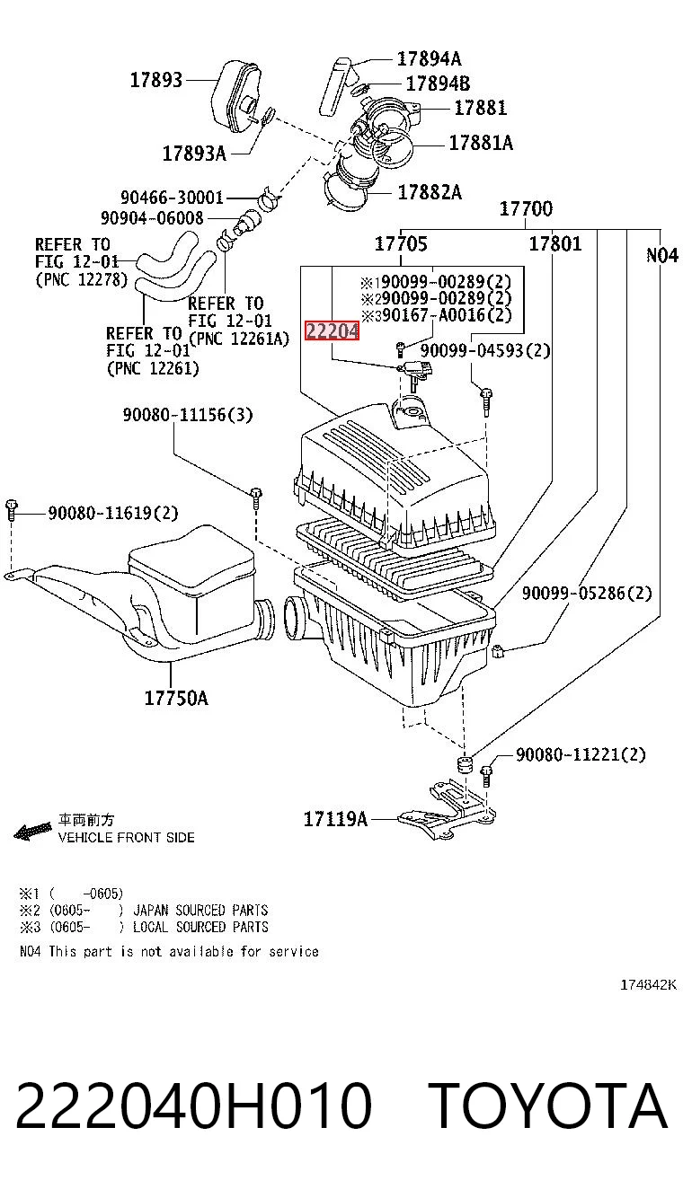 222040H010 Toyota Czujnik przepływu powietrza, przepływomierz powietrza M.A.F.