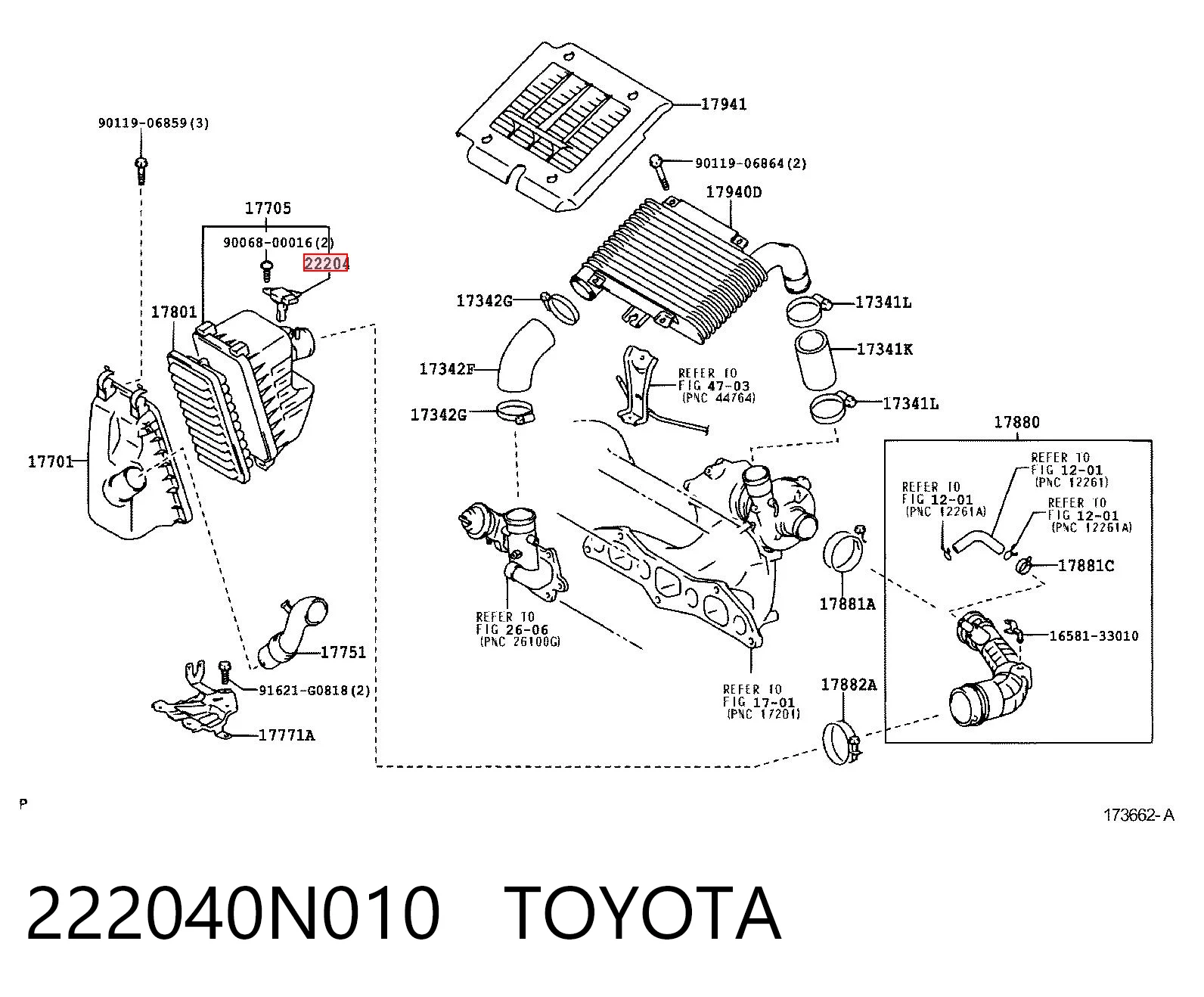  Czujnik przepływu powietrza, przepływomierz powietrza M.A.F. Toyota Auris 