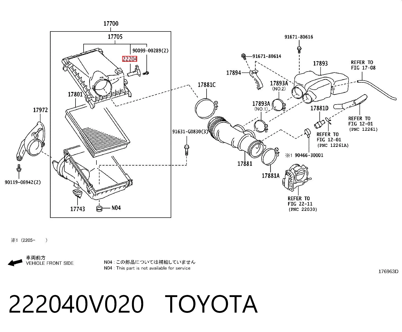 222040V020 Toyota Czujnik przepływu powietrza, przepływomierz powietrza M.A.F.