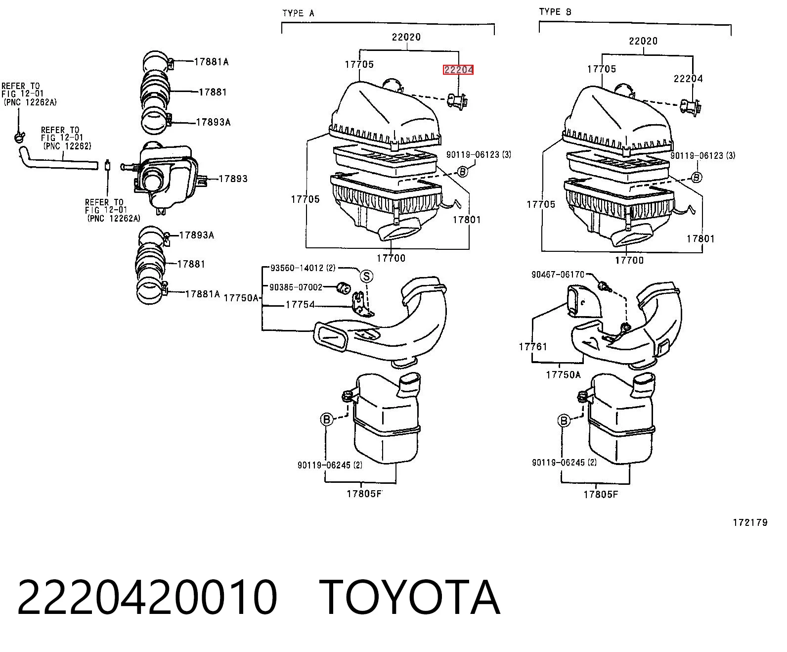 2220420010 Toyota Czujnik przepływu powietrza, przepływomierz powietrza M.A.F.