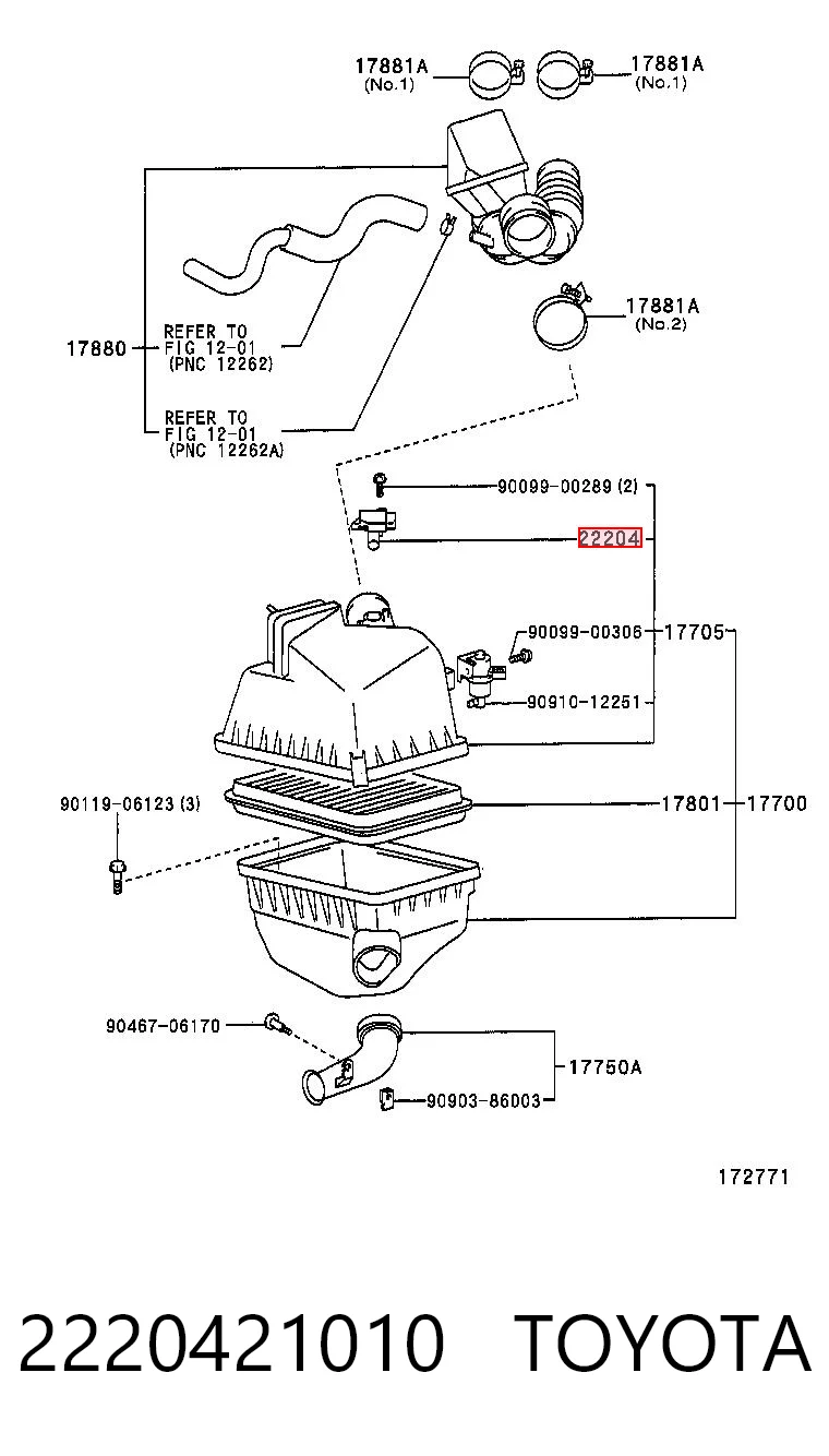 2220421010 Toyota Czujnik przepływu powietrza, przepływomierz powietrza M.A.F.
