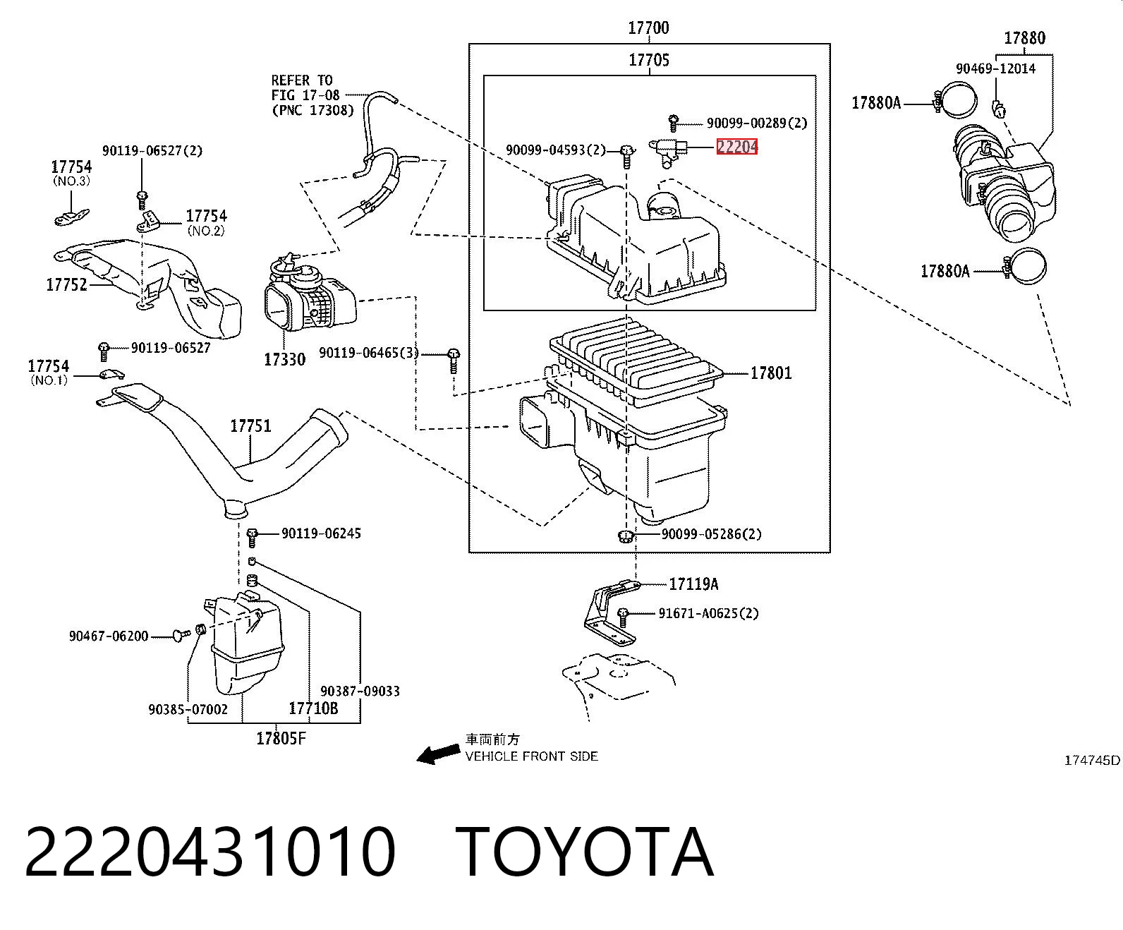 2220431010 Toyota Czujnik przepływu powietrza, przepływomierz powietrza M.A.F.