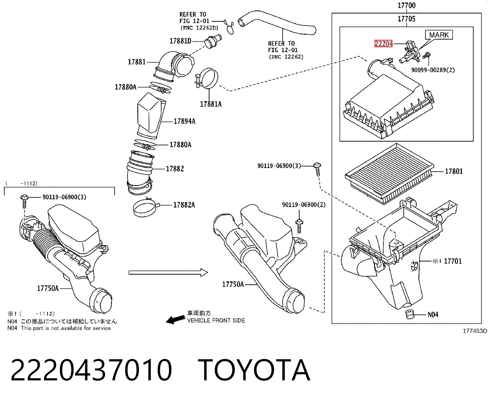 2220437010 Toyota Czujnik przepływu powietrza, przepływomierz powietrza M.A.F.