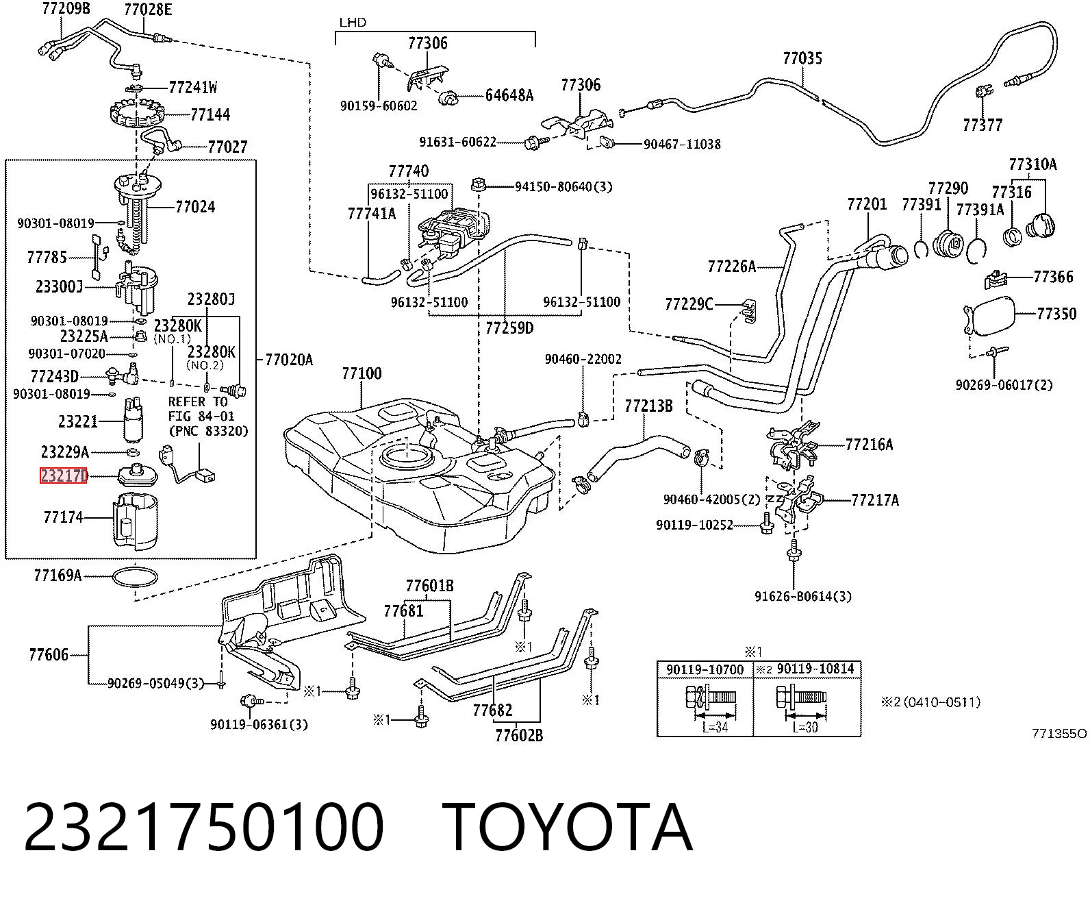 2321750100 Toyota Filtr-sitko pompy paliwowej