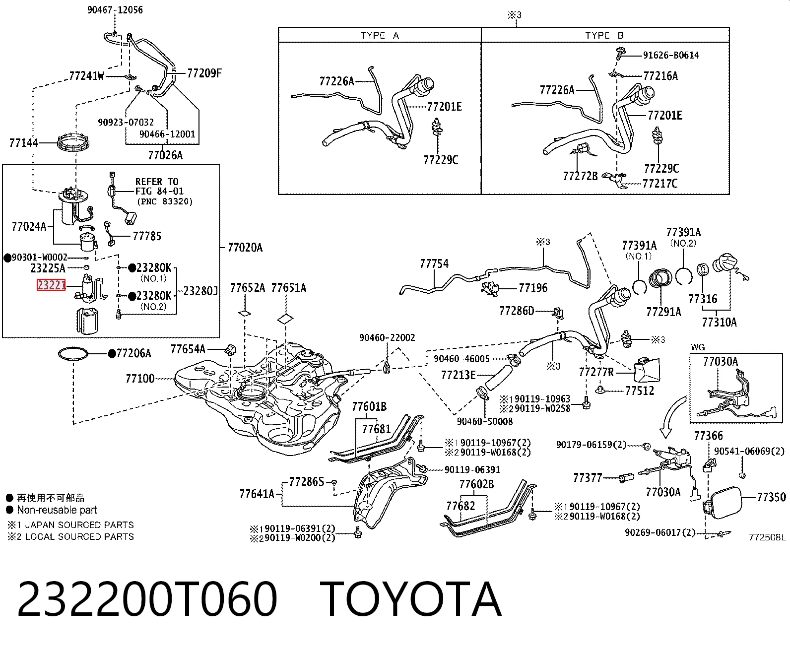 232200T060 Toyota Pompa paliwa elektryczna zanurzeniowa