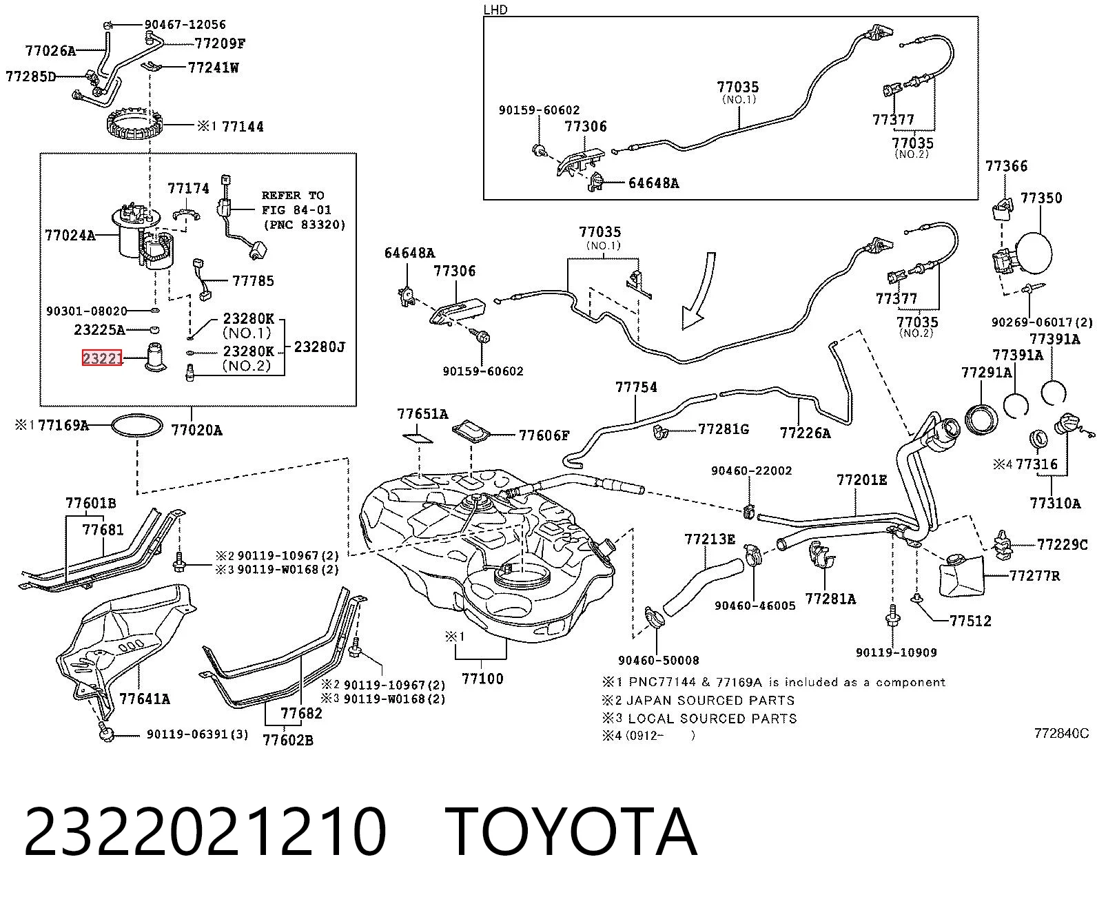 2322021210 Toyota Pompa paliwa elektryczna zanurzeniowa
